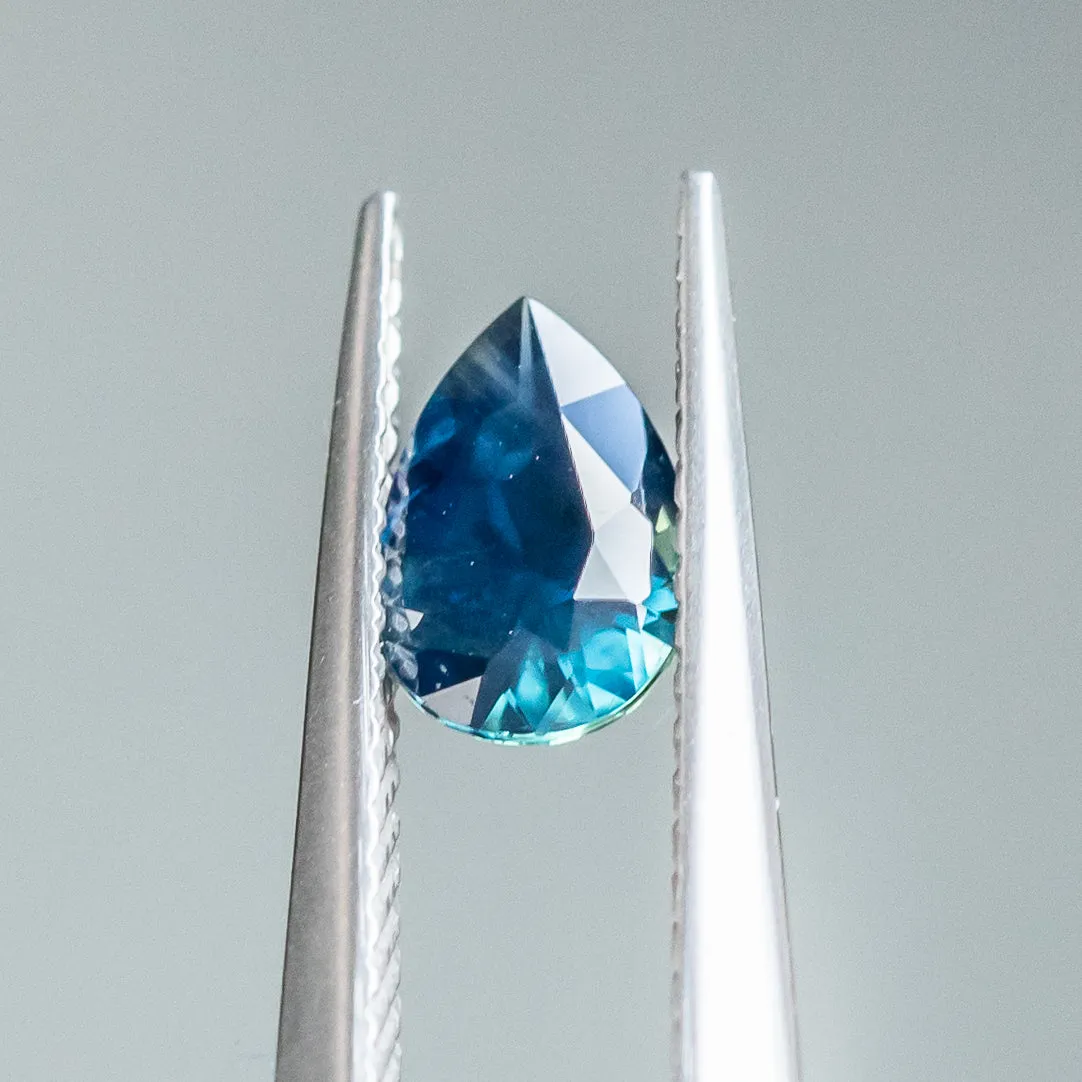 0.84CT PEAR AFRICAN SAPPHIRE, DEEP OCEAN BLUE TEAL, 7.5X4.97MM