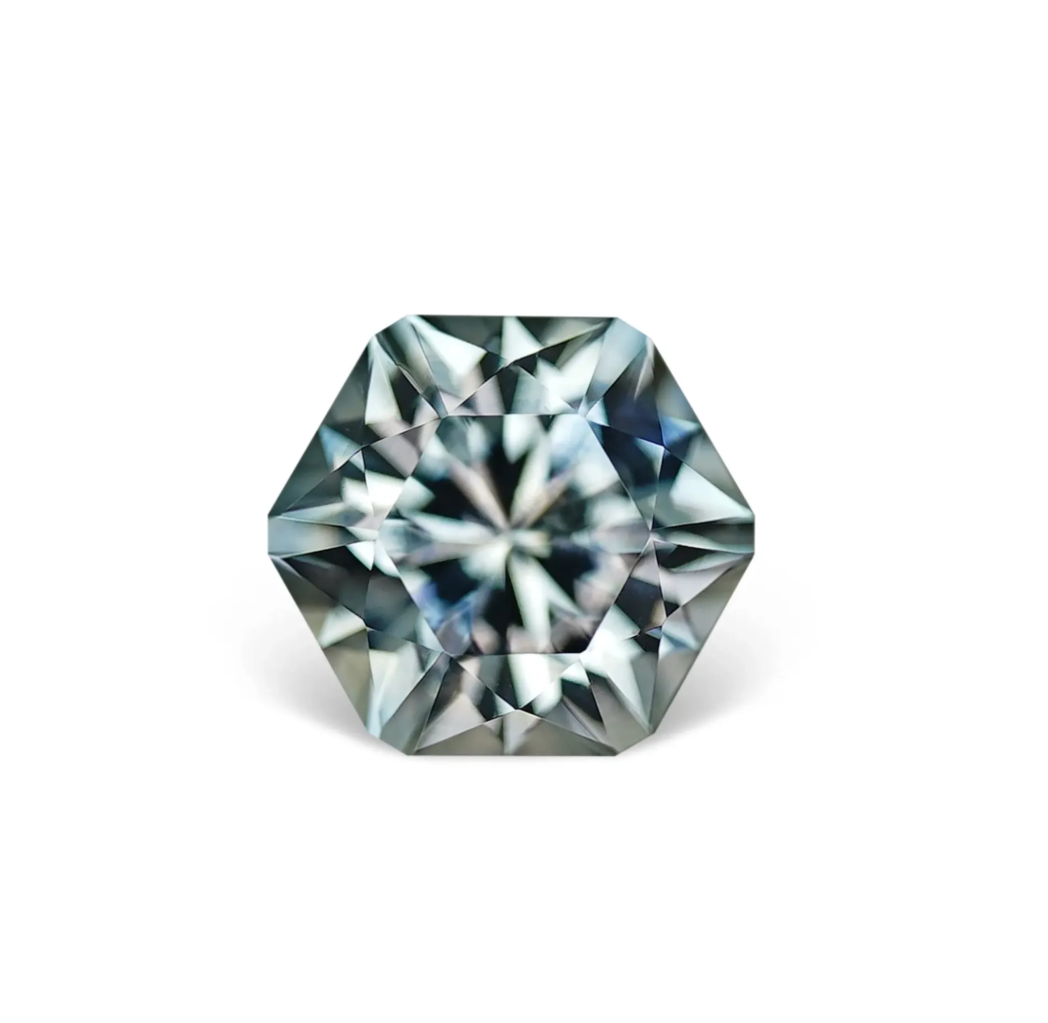 1.40CT HEXAGON BRILLIANT PRECISION CUT MONTANA SAPPHIRE, PLATINUM WHITE PURPLE BLUE, 6.2MM