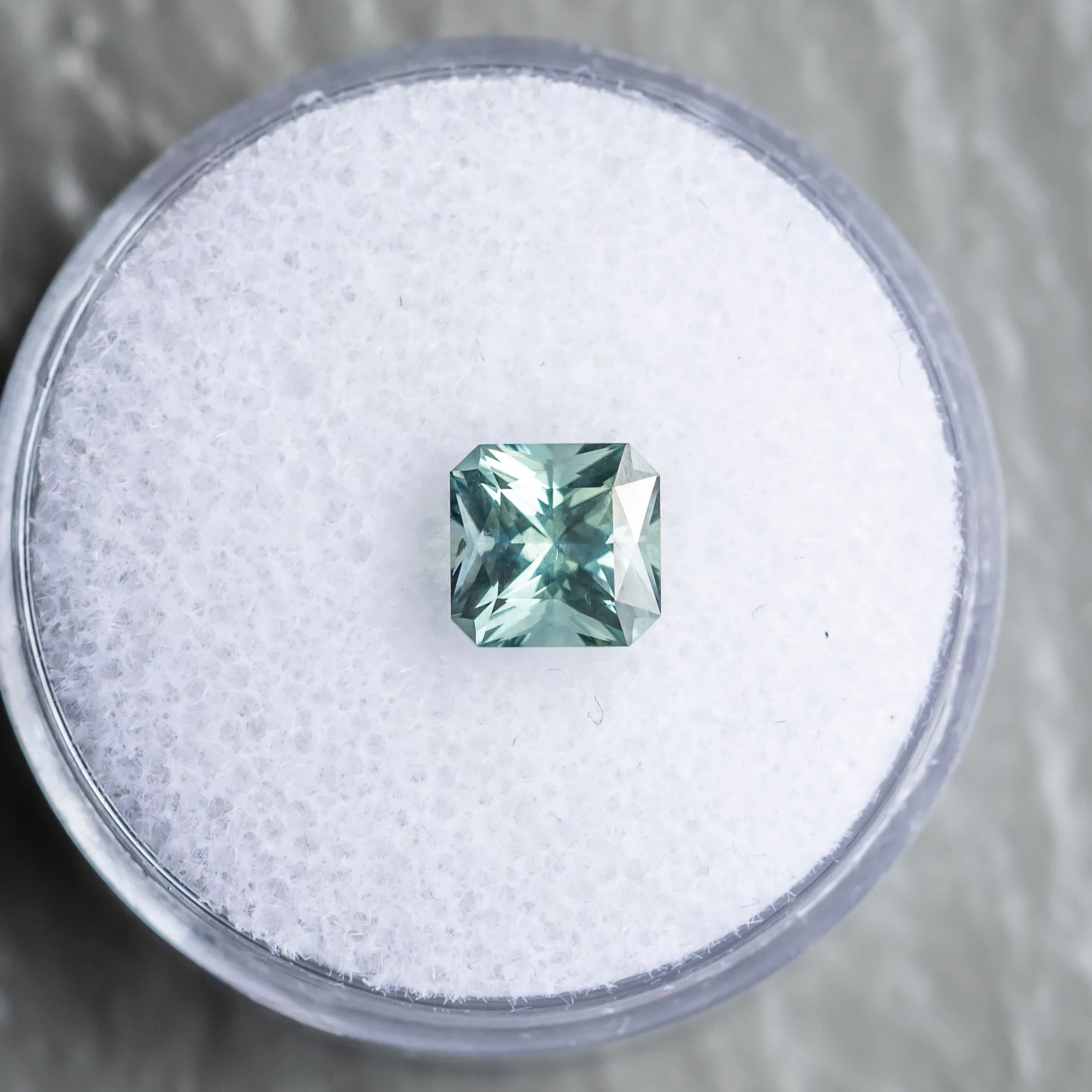 1.40CT SQUARE RADIANT CUT MONTANA SAPPHIRE, SEAFOAM GREEN TEAL HIGHLIGHTS, 6.12X5.95X4.37MM, UNHEATED