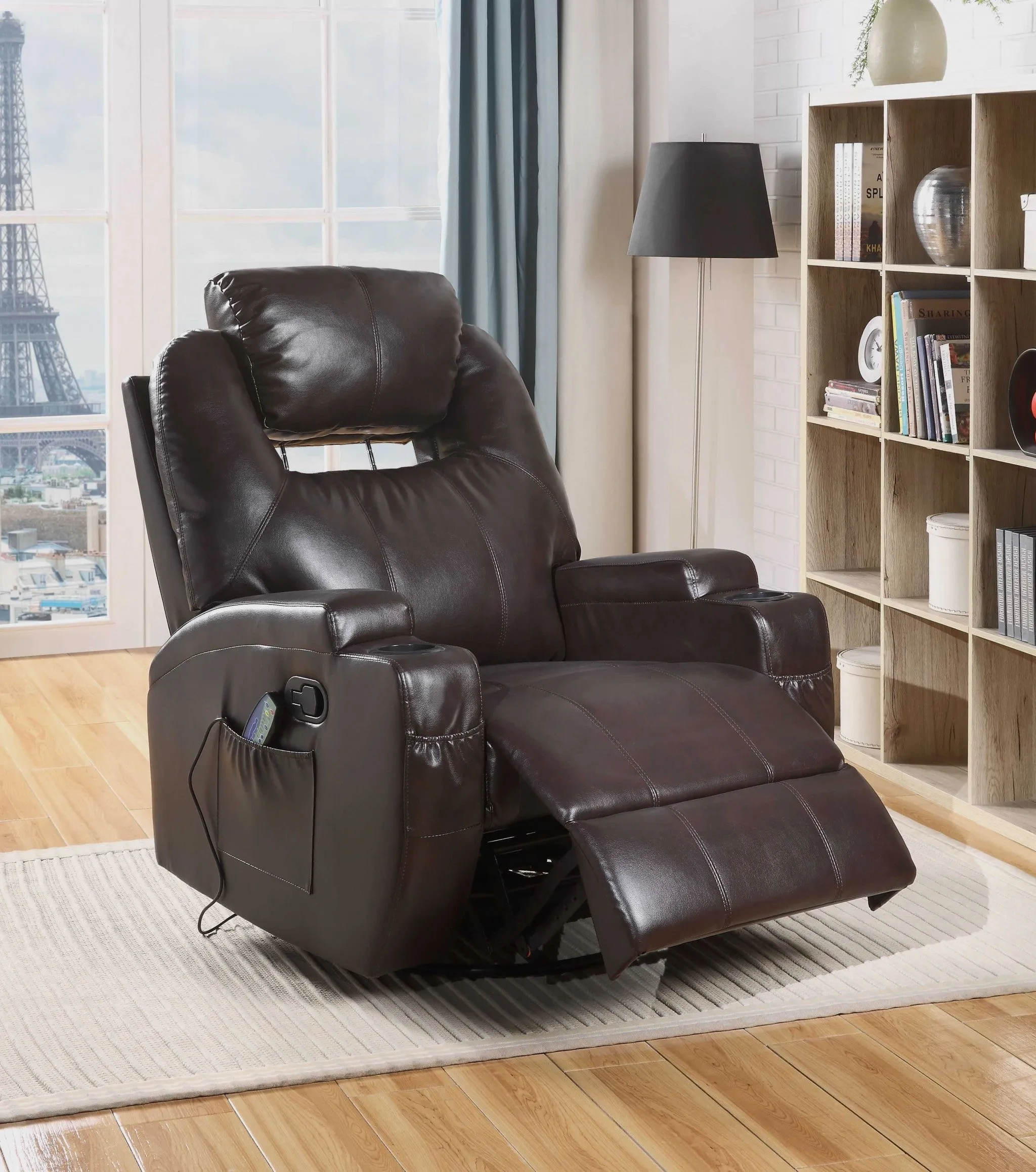 34 Brown Faux Leather Heated Massge Home Theater Recliner