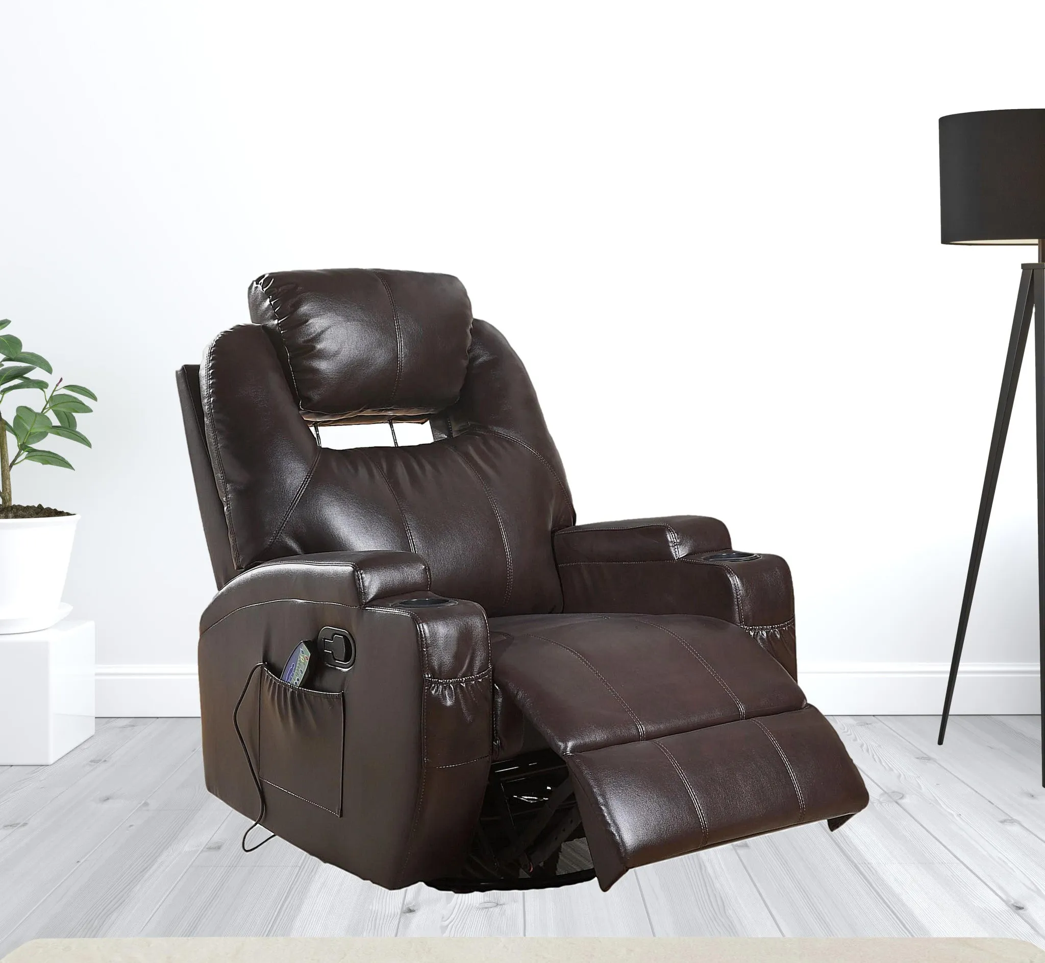 34 Brown Faux Leather Heated Massge Home Theater Recliner