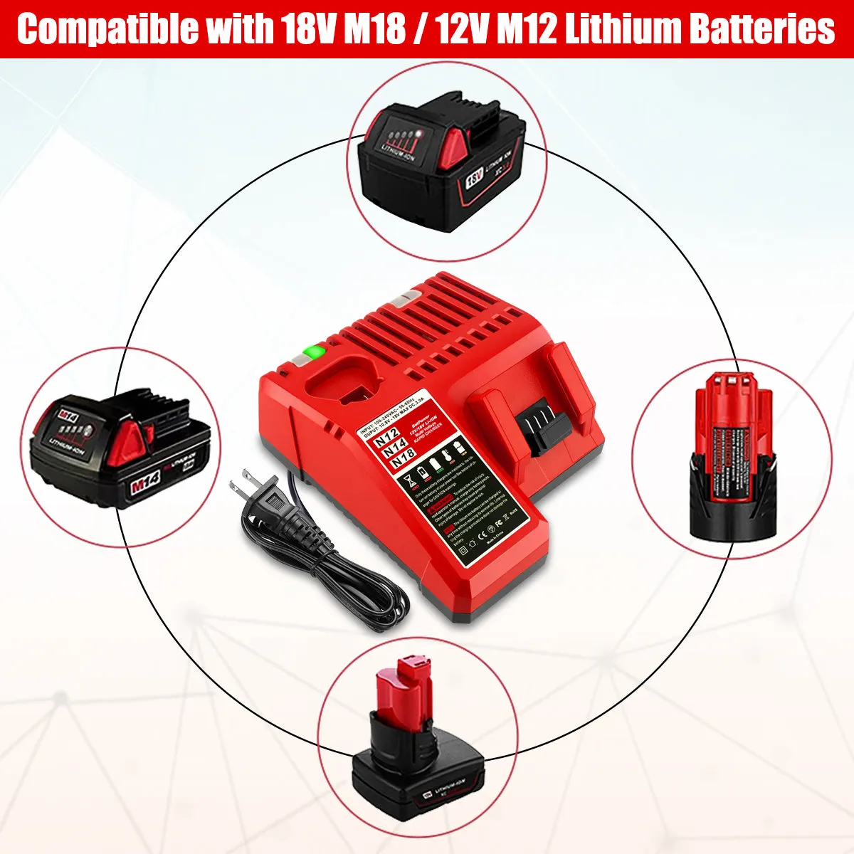 6.5AH 48-11-2460 12V Battery with Charger Combo Replacement for Milwaukee 12V M12 Battery XC 6.0 AH 4.0 AH 48-11-2440 12V Lithium Battery Charger Kit