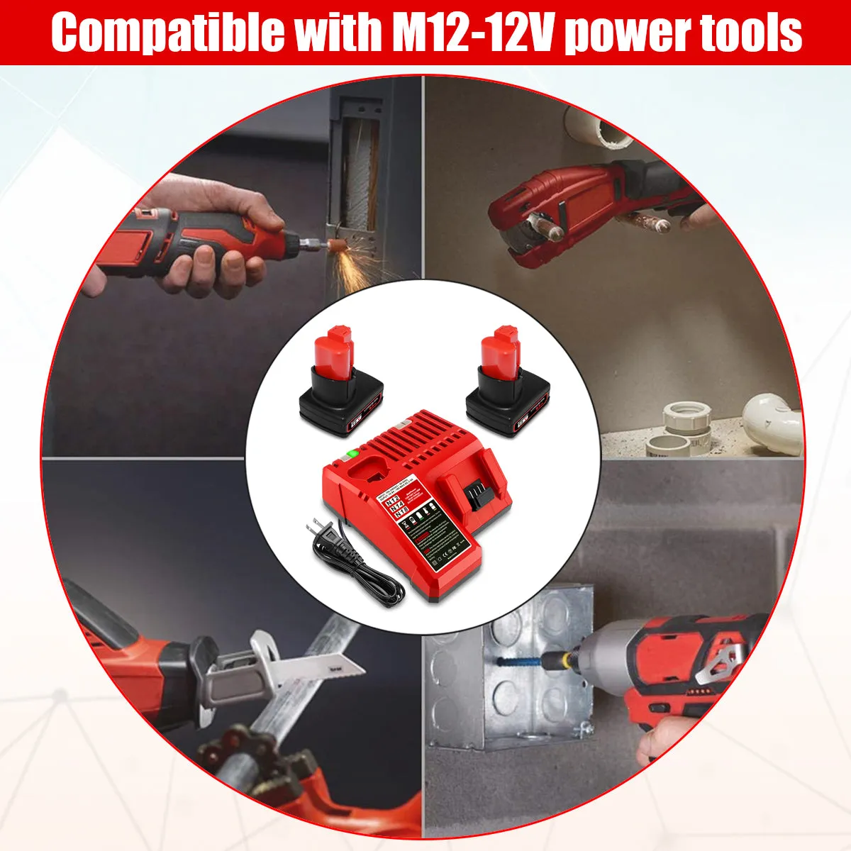 6.5AH 48-11-2460 12V Battery with Charger Combo Replacement for Milwaukee 12V M12 Battery XC 6.0 AH 4.0 AH 48-11-2440 12V Lithium Battery Charger Kit