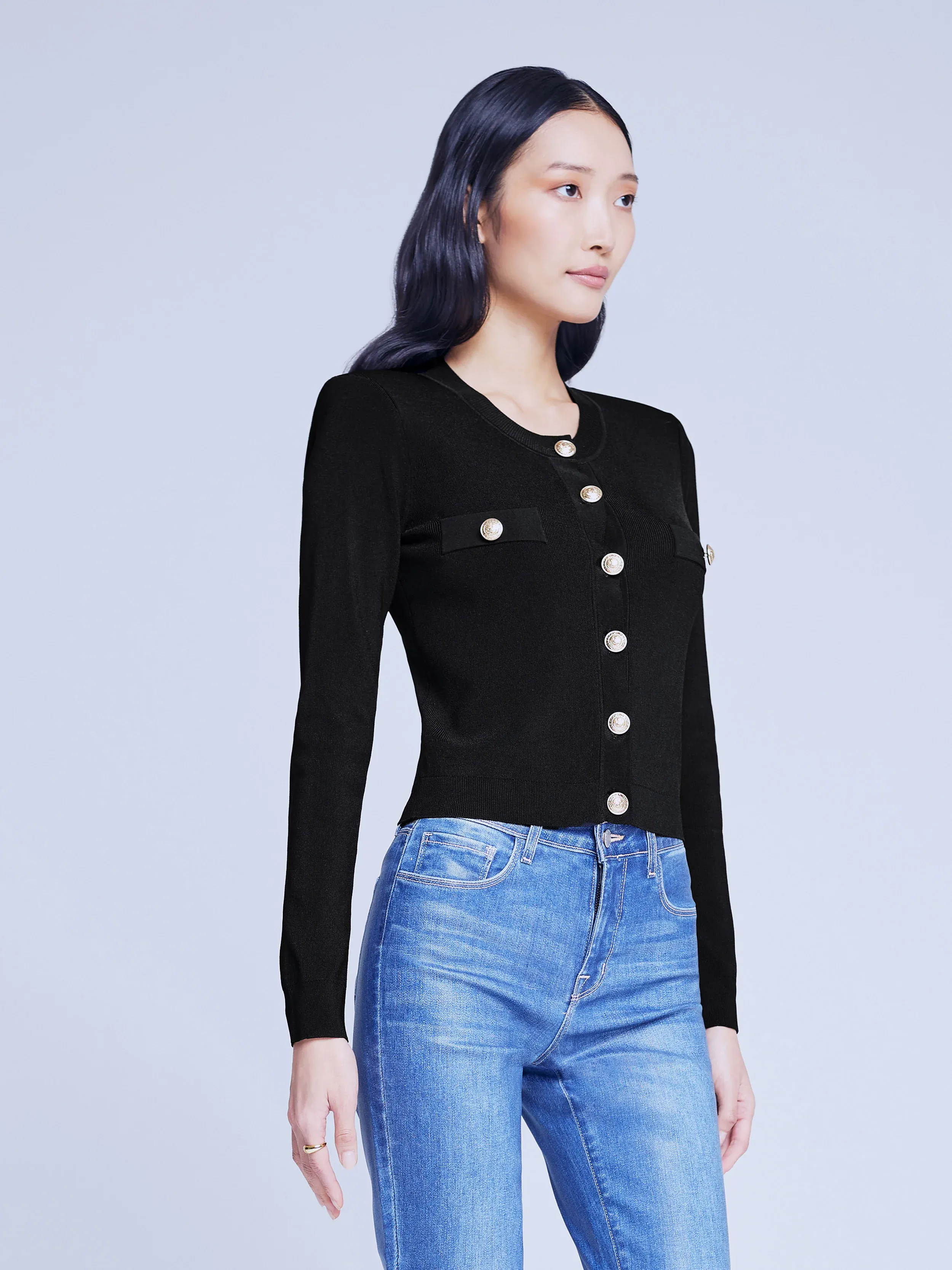 8928NXT2b L'Agence Toulouse Crop Crew Neck Cardigan