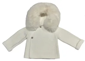 A Soft Idea Knit Jacket with Removable Faux Fur, Cream