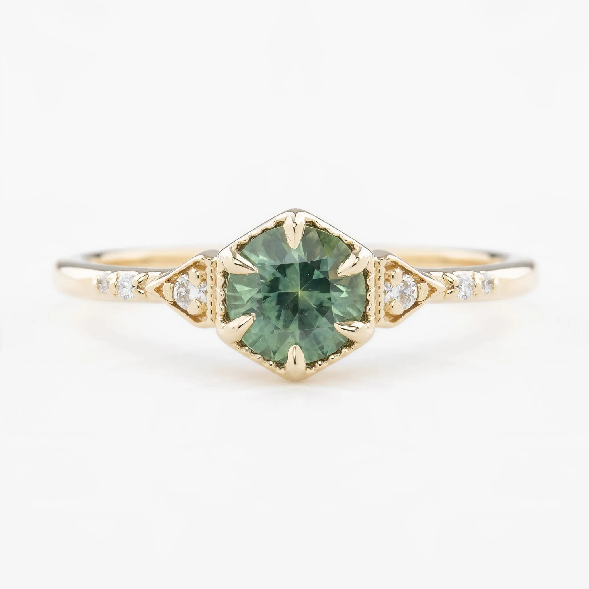 Agatha Ring 0.74ct Round Green Montana Sapphire, 14K Yellow Gold (One of a kind)