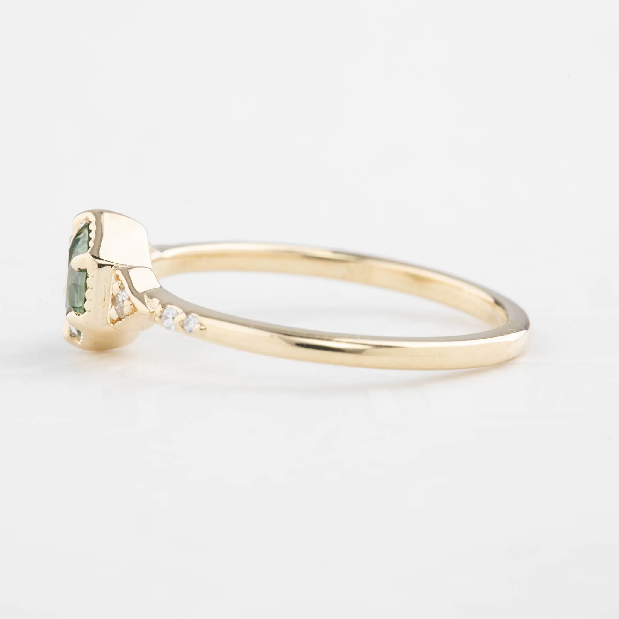 Agatha Ring 0.74ct Round Green Montana Sapphire, 14K Yellow Gold (One of a kind)