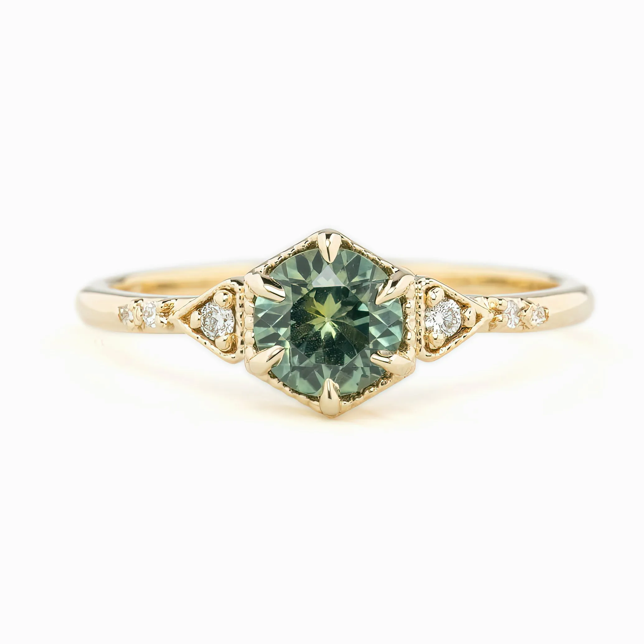 Agatha Ring 0.86ct Parti Green Yellow Round Montana Sapphire, 14K Yellow Gold (One of a kind)