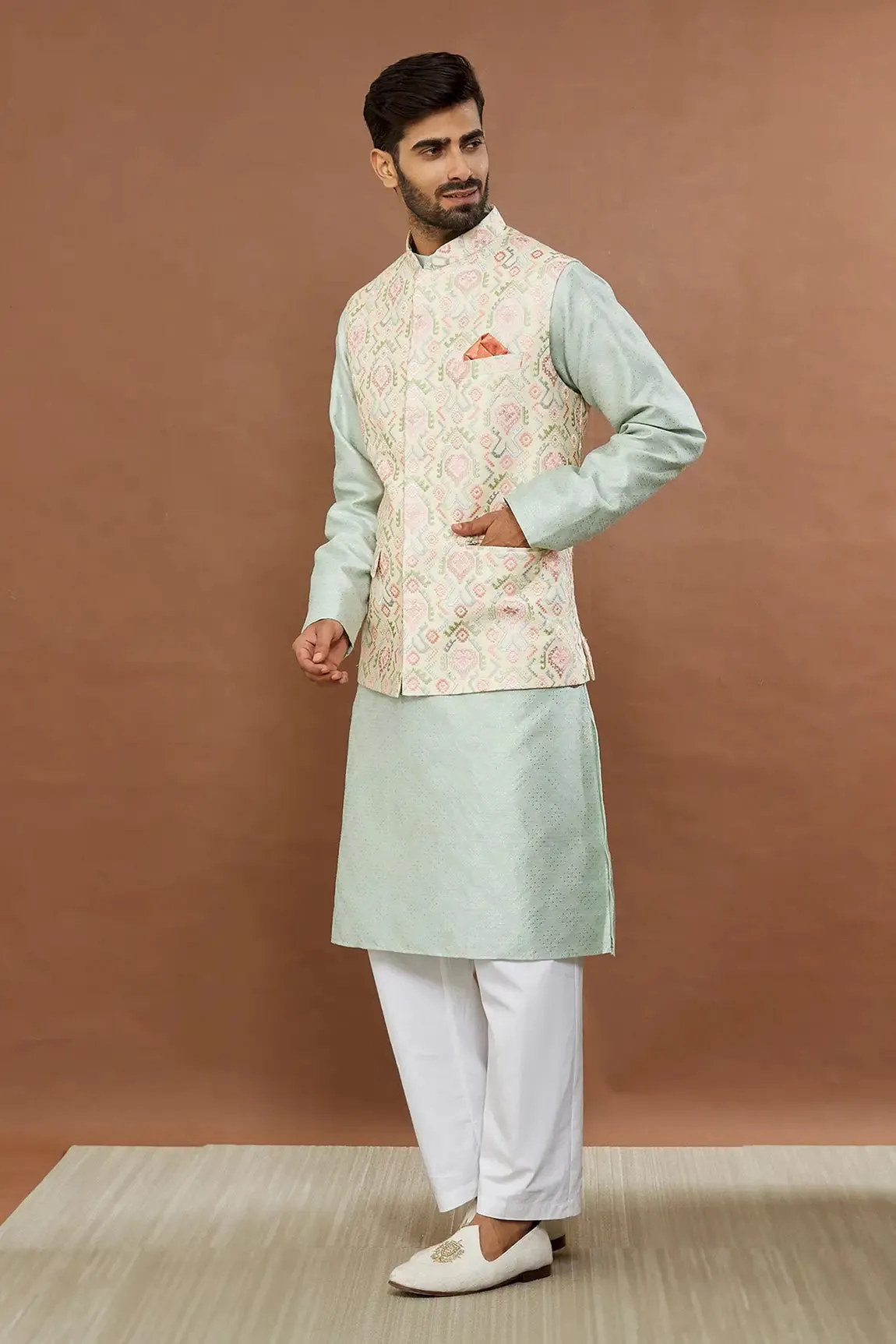 Aham Vayam's Nehru Jacket with Gulistan kurta set - Rent