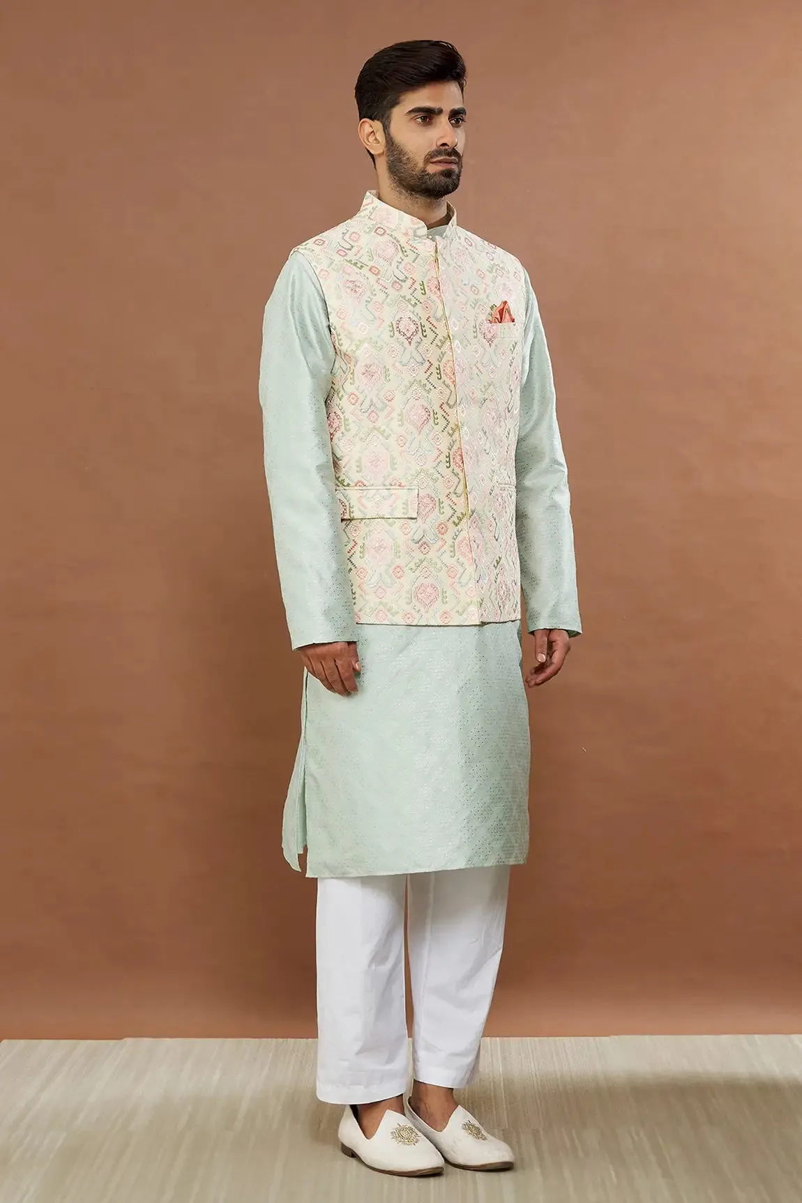 Aham Vayam's Nehru Jacket with Gulistan kurta set - Rent