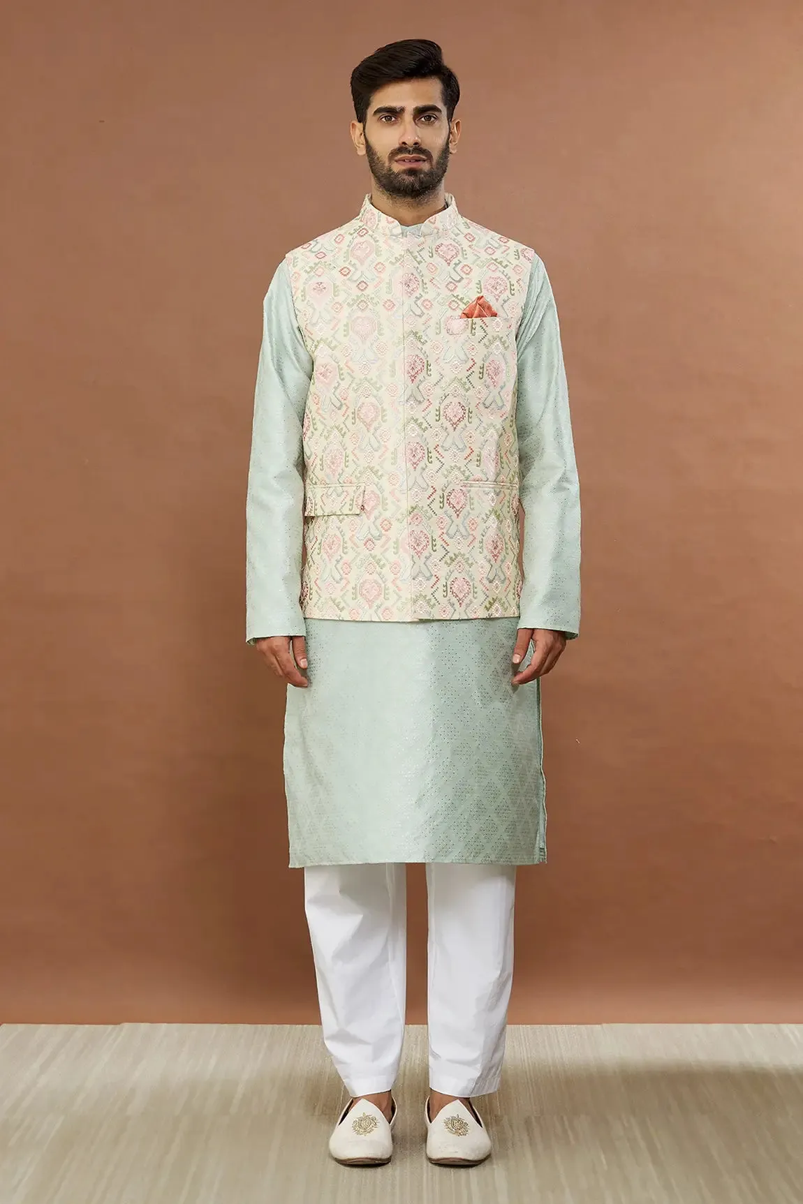 Aham Vayam's Nehru Jacket with Gulistan kurta set - Rent