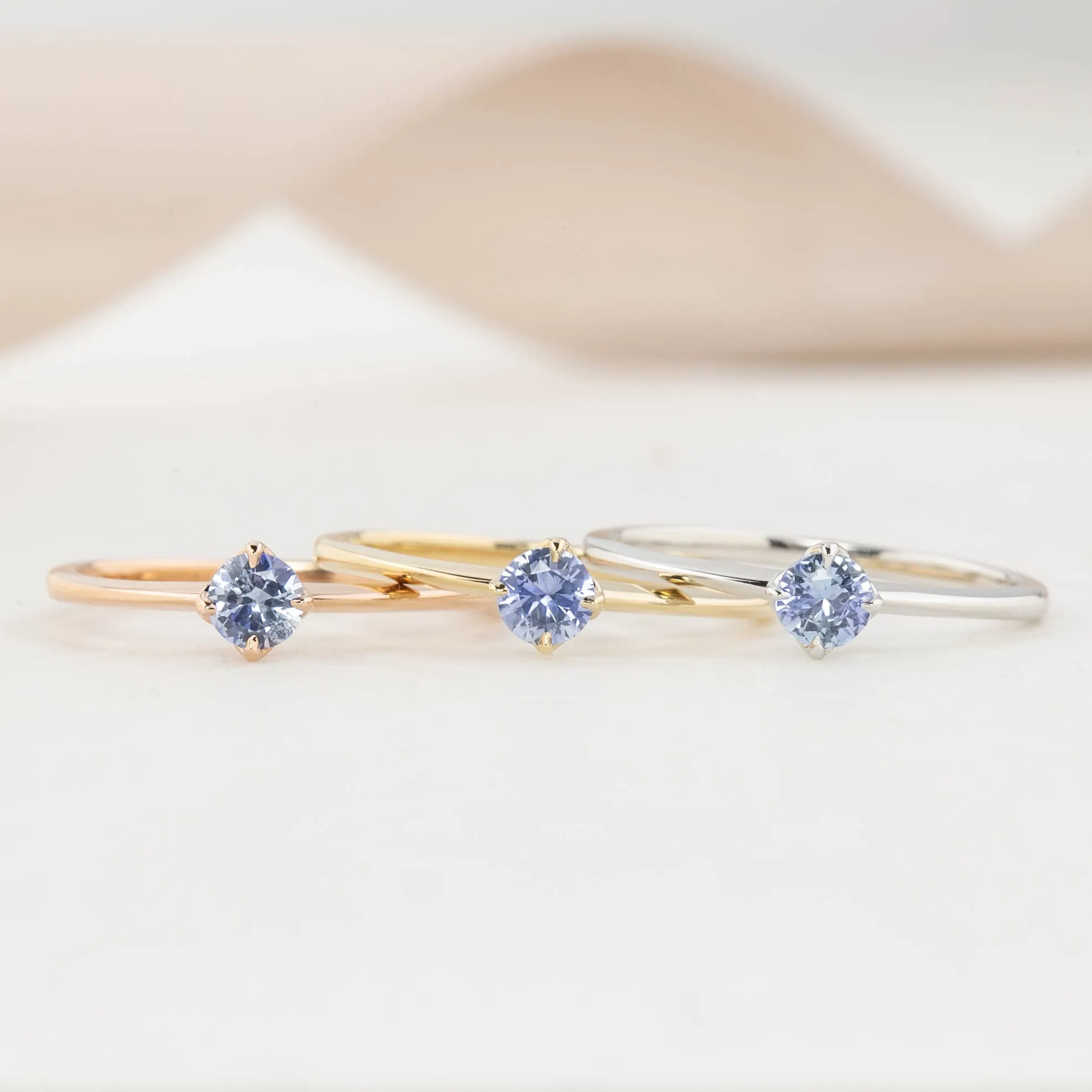 Alice Ring 4mm 0.30ct Blue Ceylon Sapphire, 14k Rose Gold