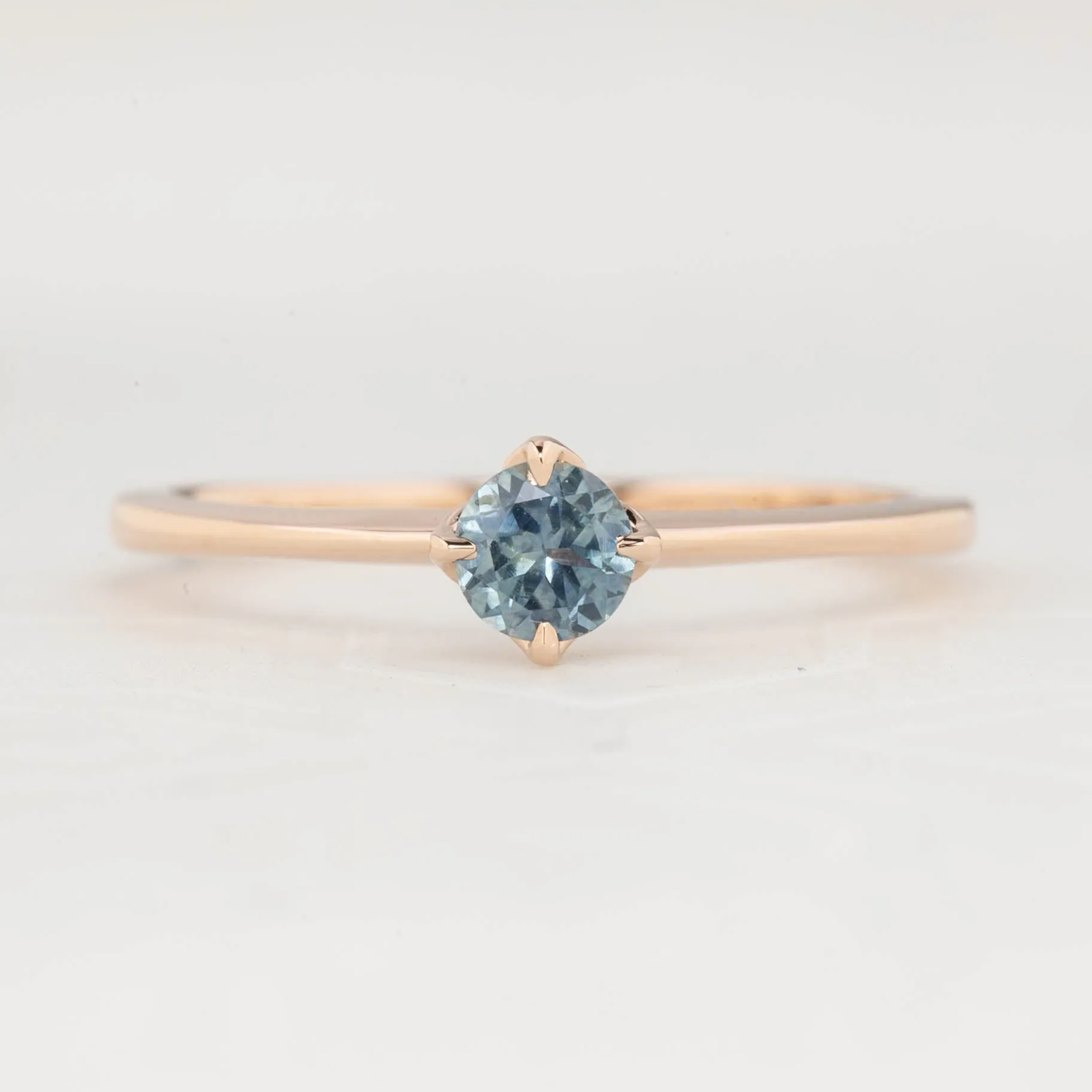 Alice Ring 4mm 0.35ct Blue Montana Sapphire, 14k Rose Gold