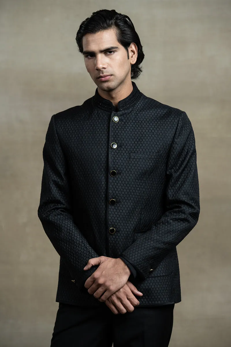 Bandhgala In Jacquard With Collar Work