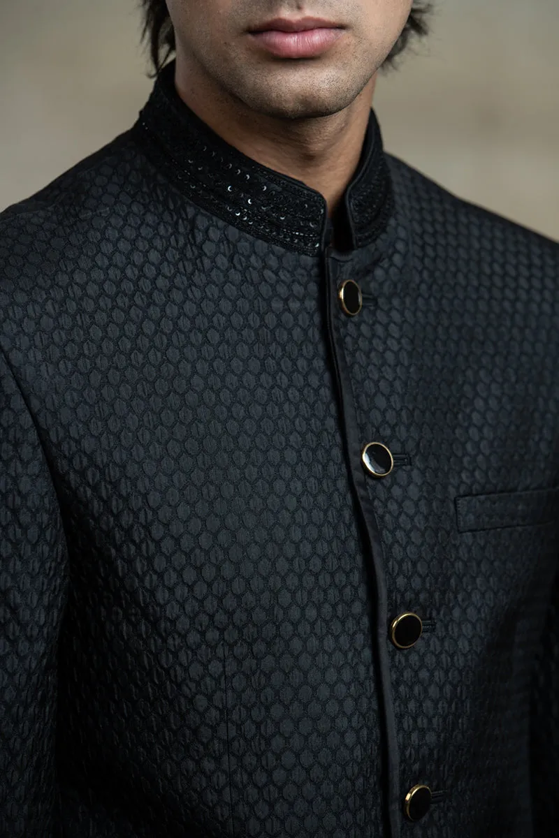 Bandhgala In Jacquard With Collar Work