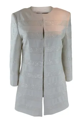 BASLER Women's 3/4 Length White Striped Long Coat (UK 12)