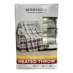 Berkshire Oversized 5 Setting Heated Throw with Auto Shut Off, 60"x70", Grey Plaid