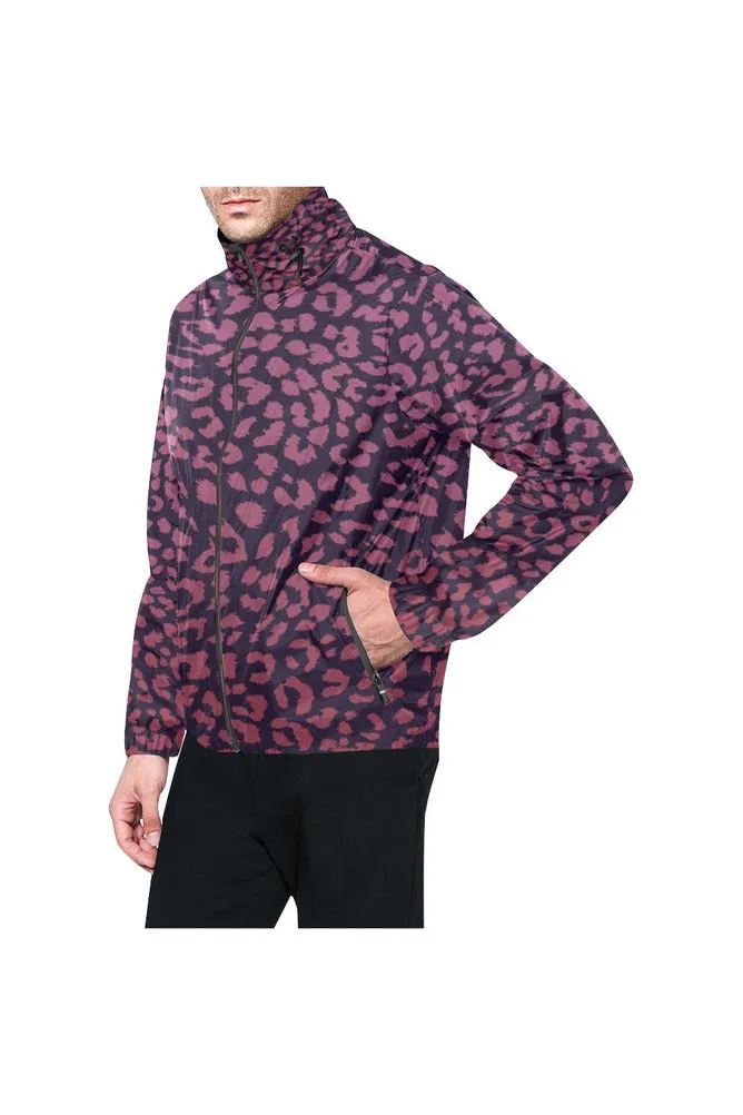 Berry Leopard Print All Over Print Windbreaker for Men