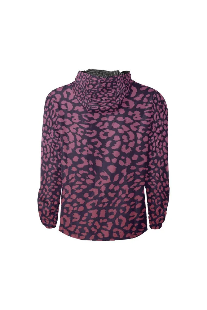 Berry Leopard Print All Over Print Windbreaker for Men