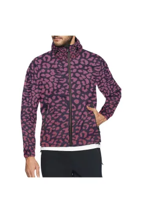 Berry Leopard Print All Over Print Windbreaker for Men