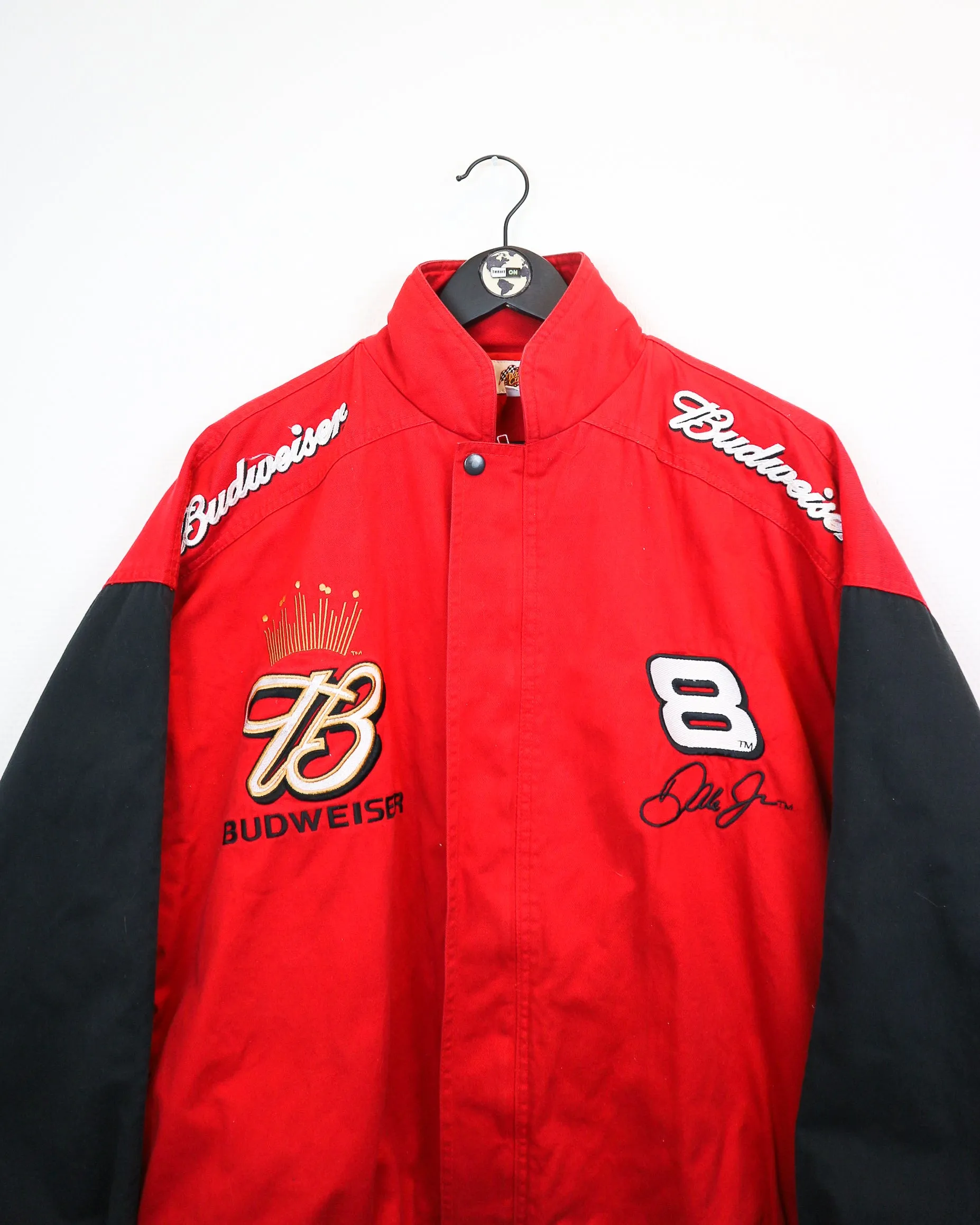 Mens Large Budweiser Racing Jacket - Vintage Style, Adjustable Fit, Perfect for Fans