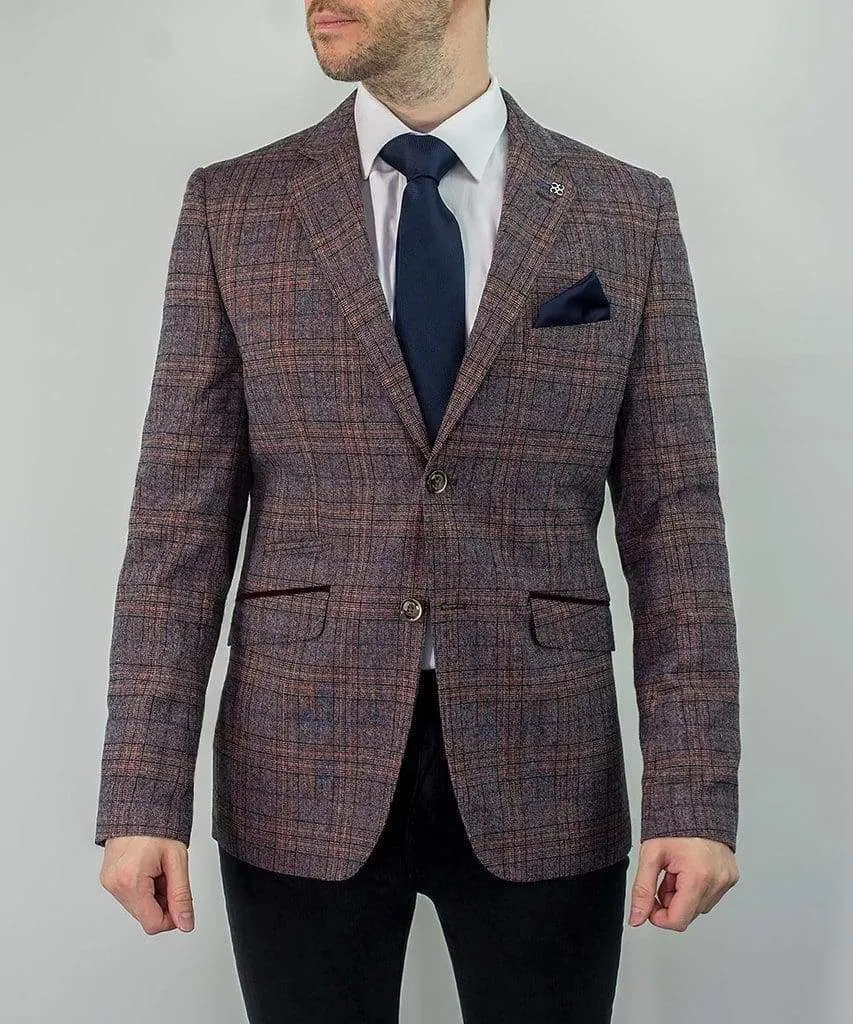 Cavani Brendan Wine Slim Fit Check Jacket