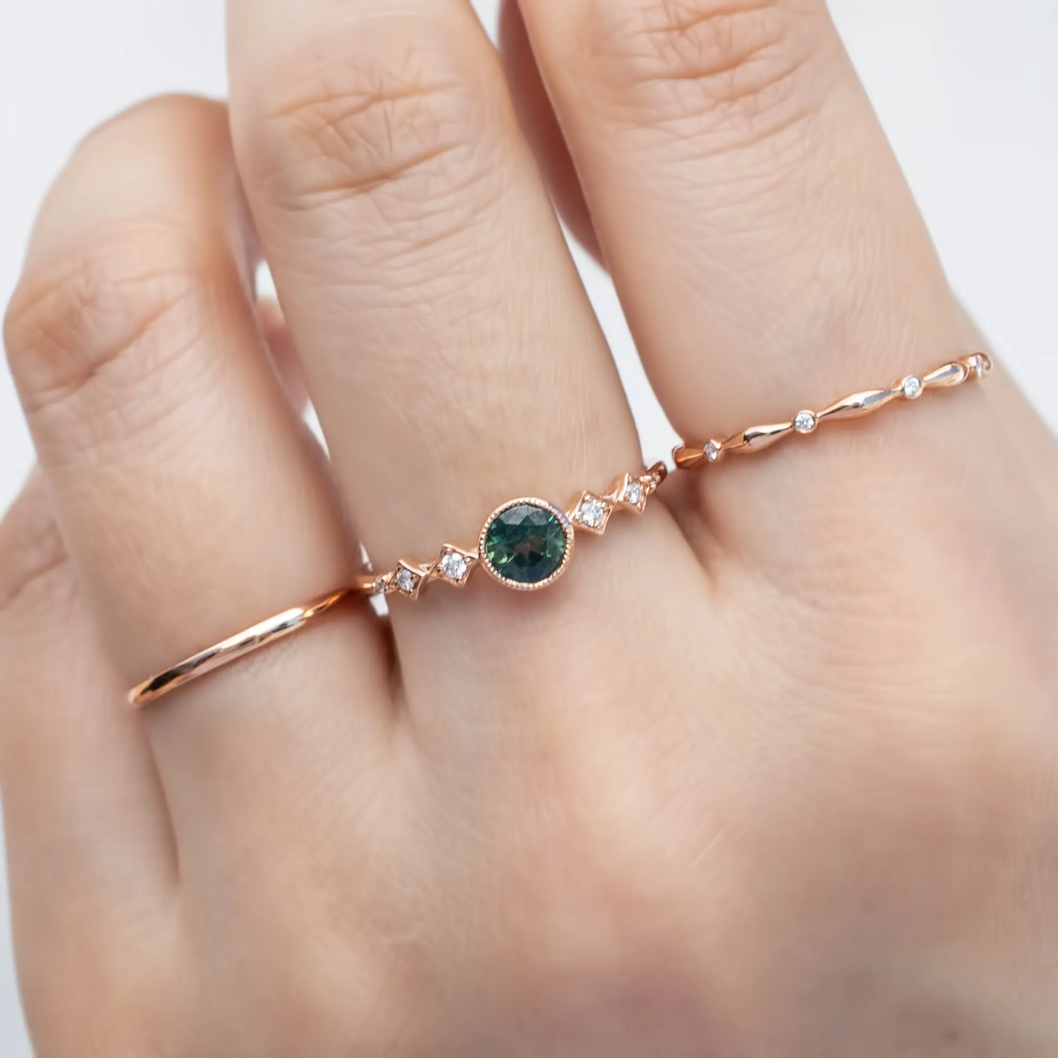 Celeste Ring 4.75mm 0.50ct Green Queensland Sapphire, 14k Rose Gold