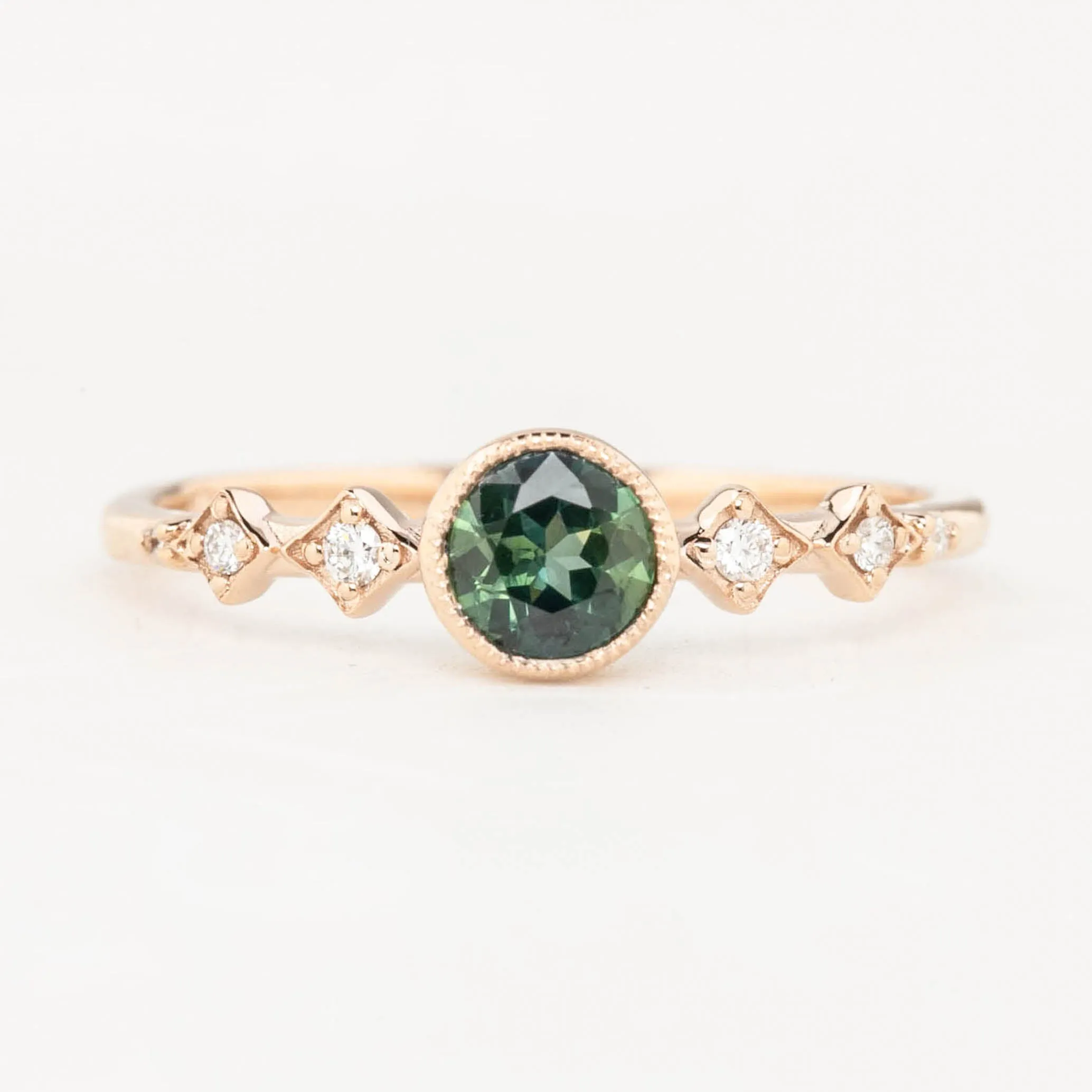 Celeste Ring 4.75mm 0.50ct Green Queensland Sapphire, 14k Rose Gold