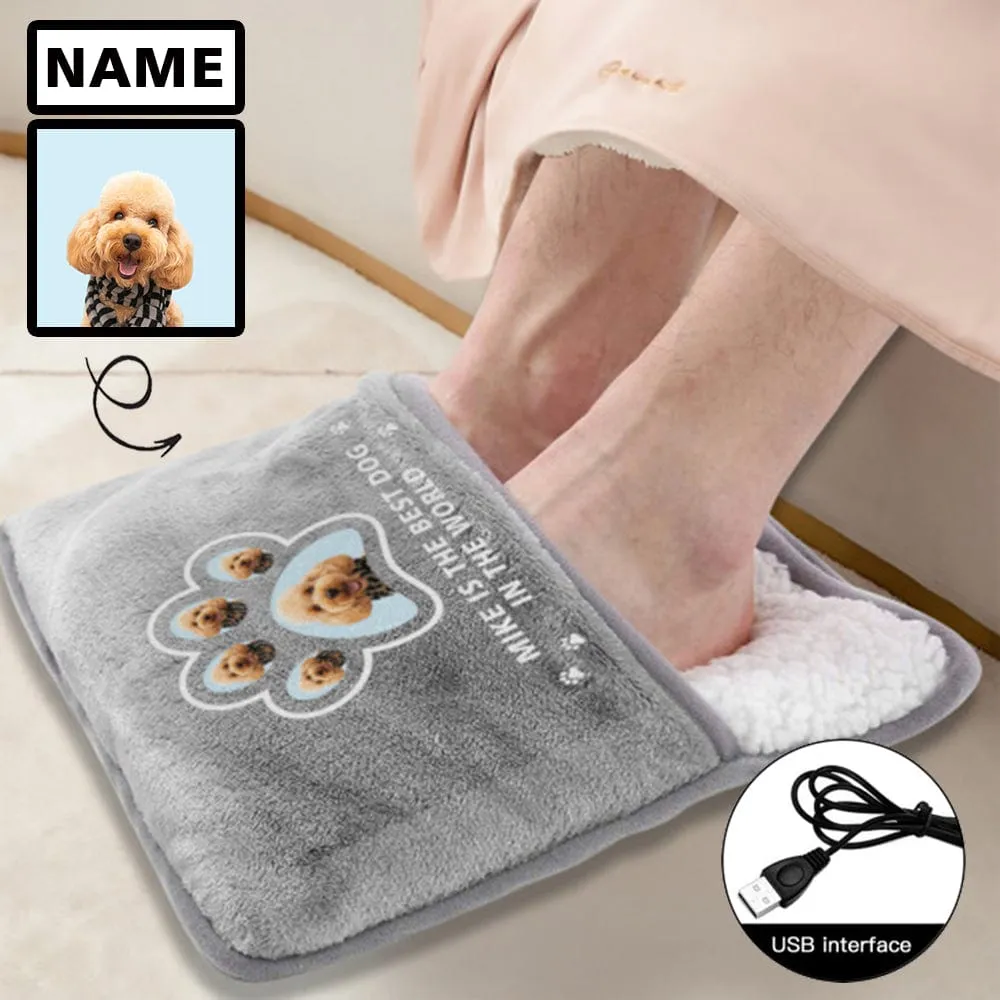 Custom Pet Dog Face&Name Paw Print Electric Heating Pad Foot Warmer