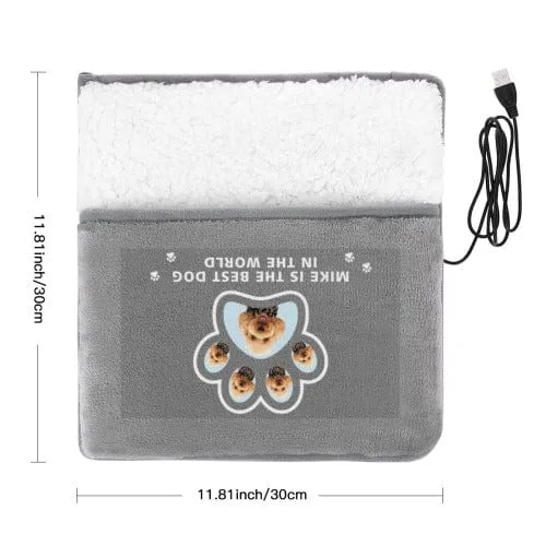 Custom Pet Dog Face&Name Paw Print Electric Heating Pad Foot Warmer