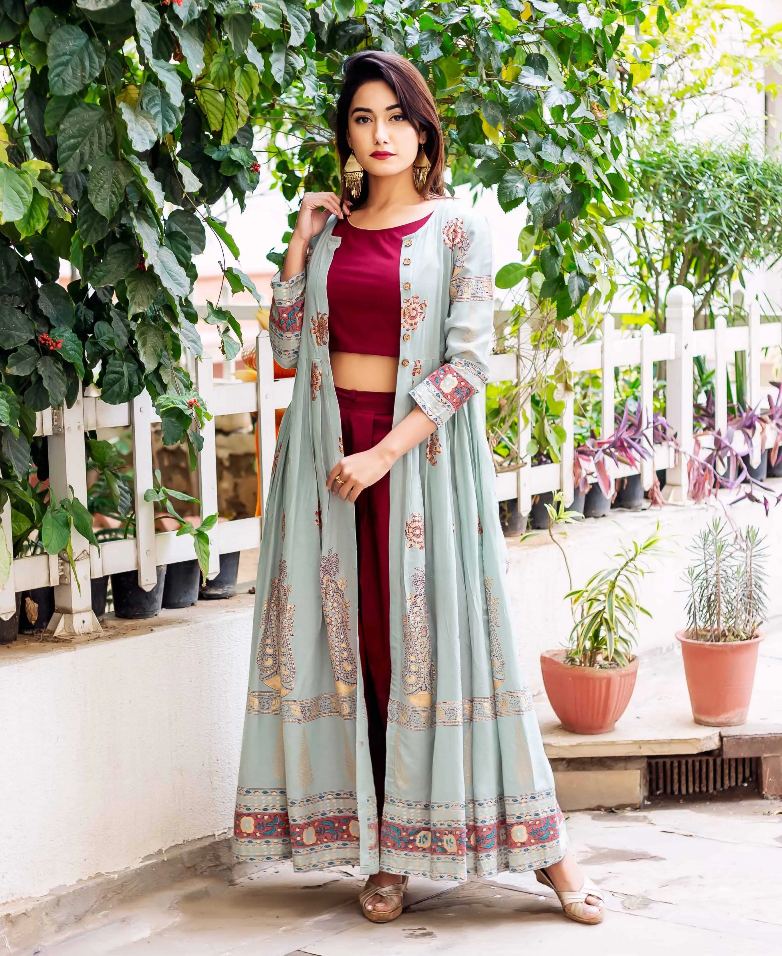 Designer Indowestern Dress with Floor Length Jacket