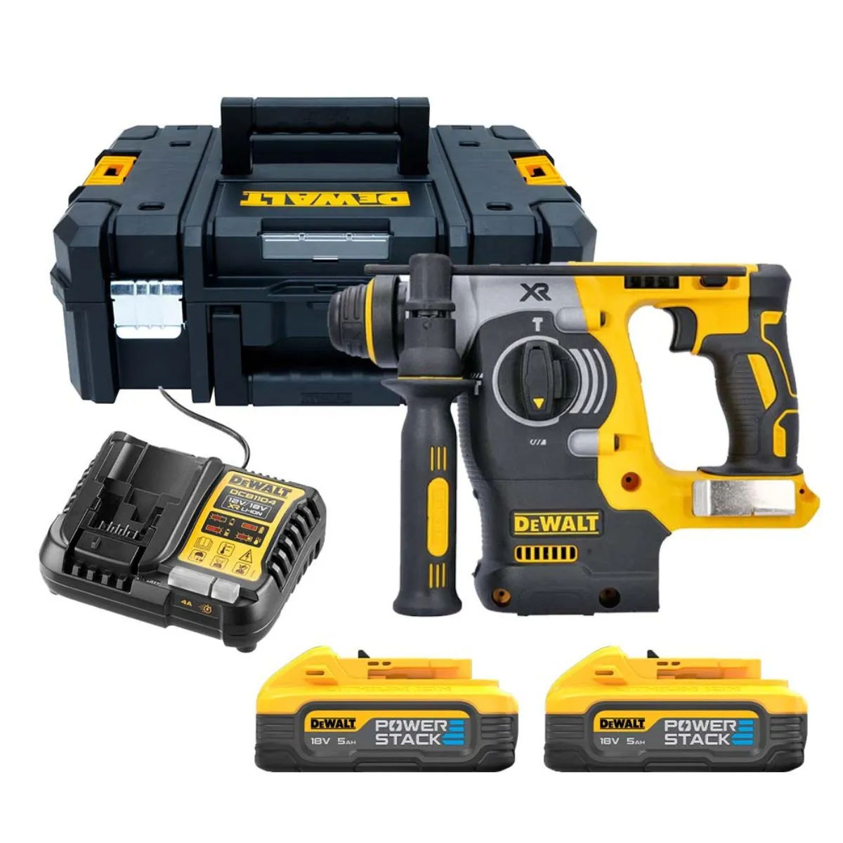 Dewalt DCH273H2T 18V XR Brushless SDS  Hammer Drill with 2 x 5.0Ah Powerstack Batteries, Charger & TSTAK Case