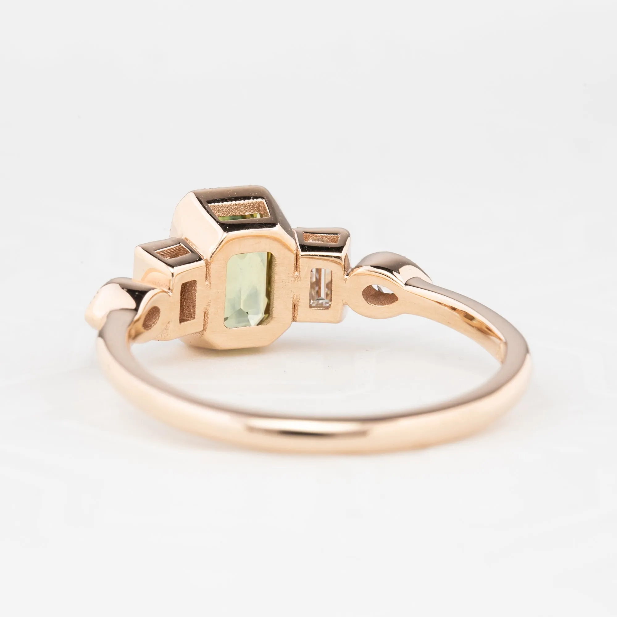 Edith Ring 1.32ct Light Green Montana Sapphire, 14K Rose Gold (One of a kind)