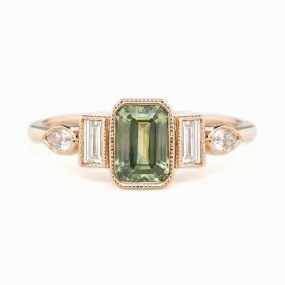 Edith Ring 1.32ct Light Green Montana Sapphire, 14K Rose Gold (One of a kind)