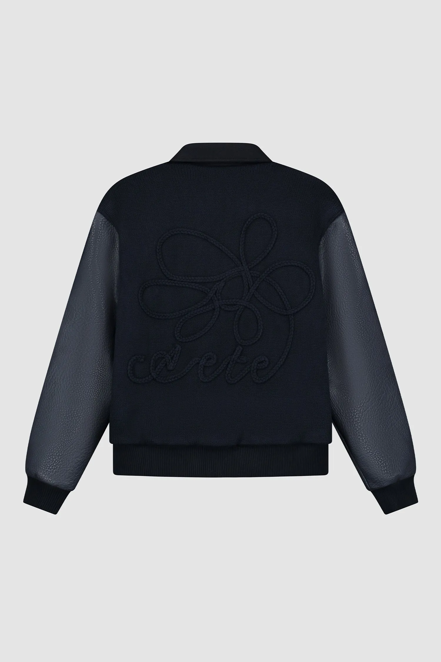 Embroidered Flower Varsity Jacket - Navy