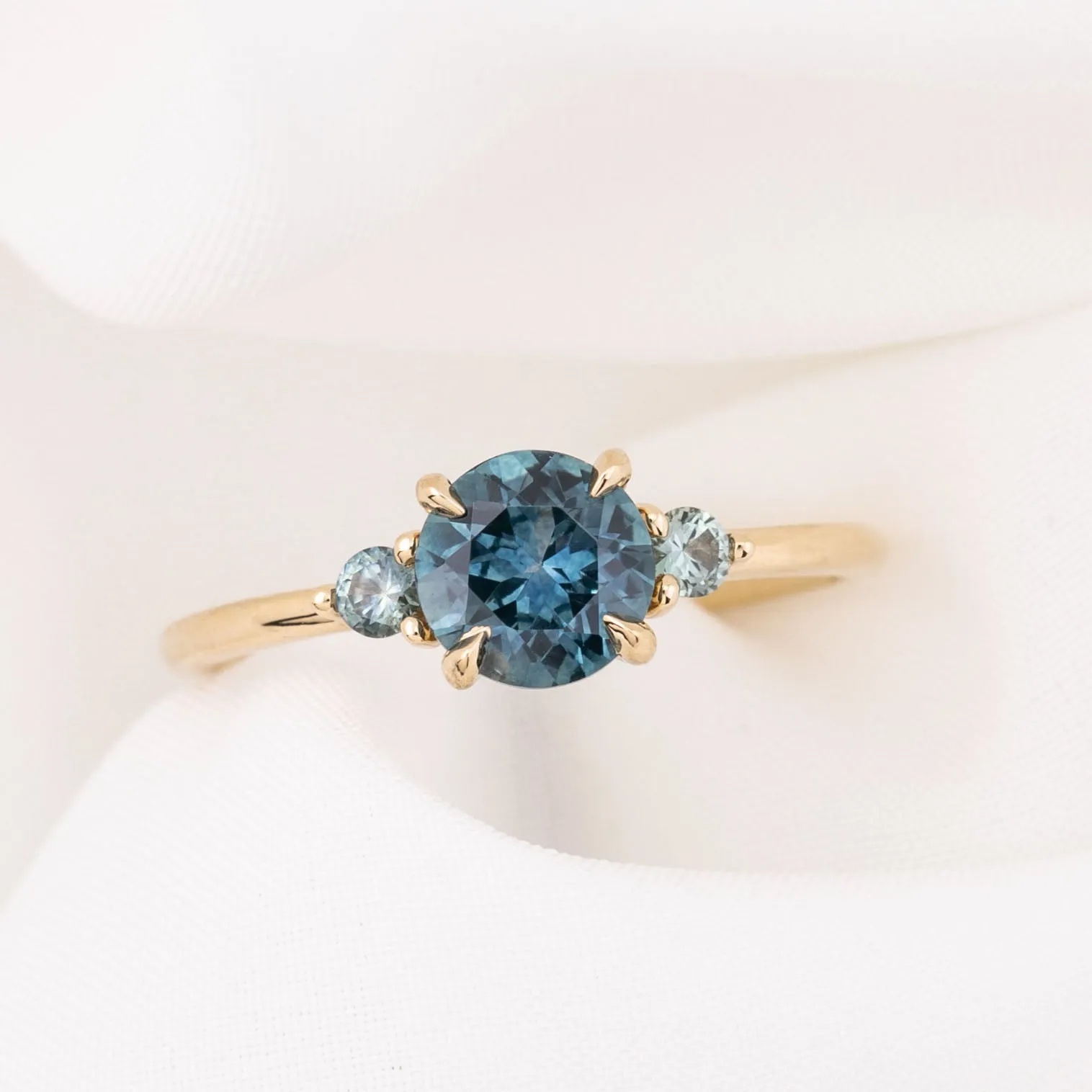 Emilie Grand Ring 1.18ct Teal Blue Montana Sapphire, 14k Yellow Gold (One of a kind)