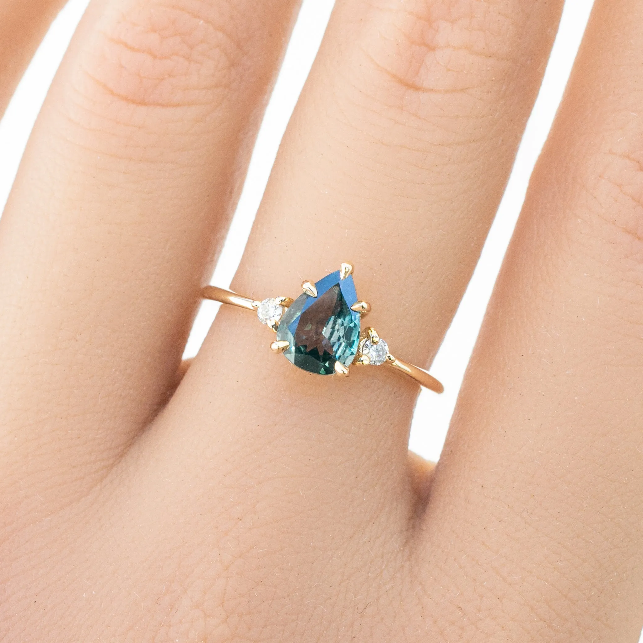 Emilie Ring 0.97ct Green Montana Sapphire, 14K Yellow Gold (One of a kind)