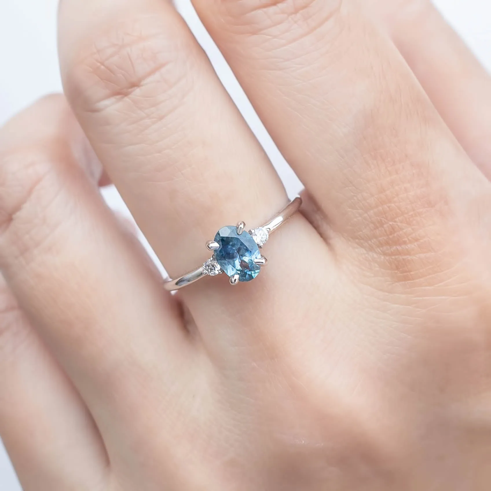 Emilie Ring - 1ct Blue Montana Sapphire, 14k white gold (One of a kind)