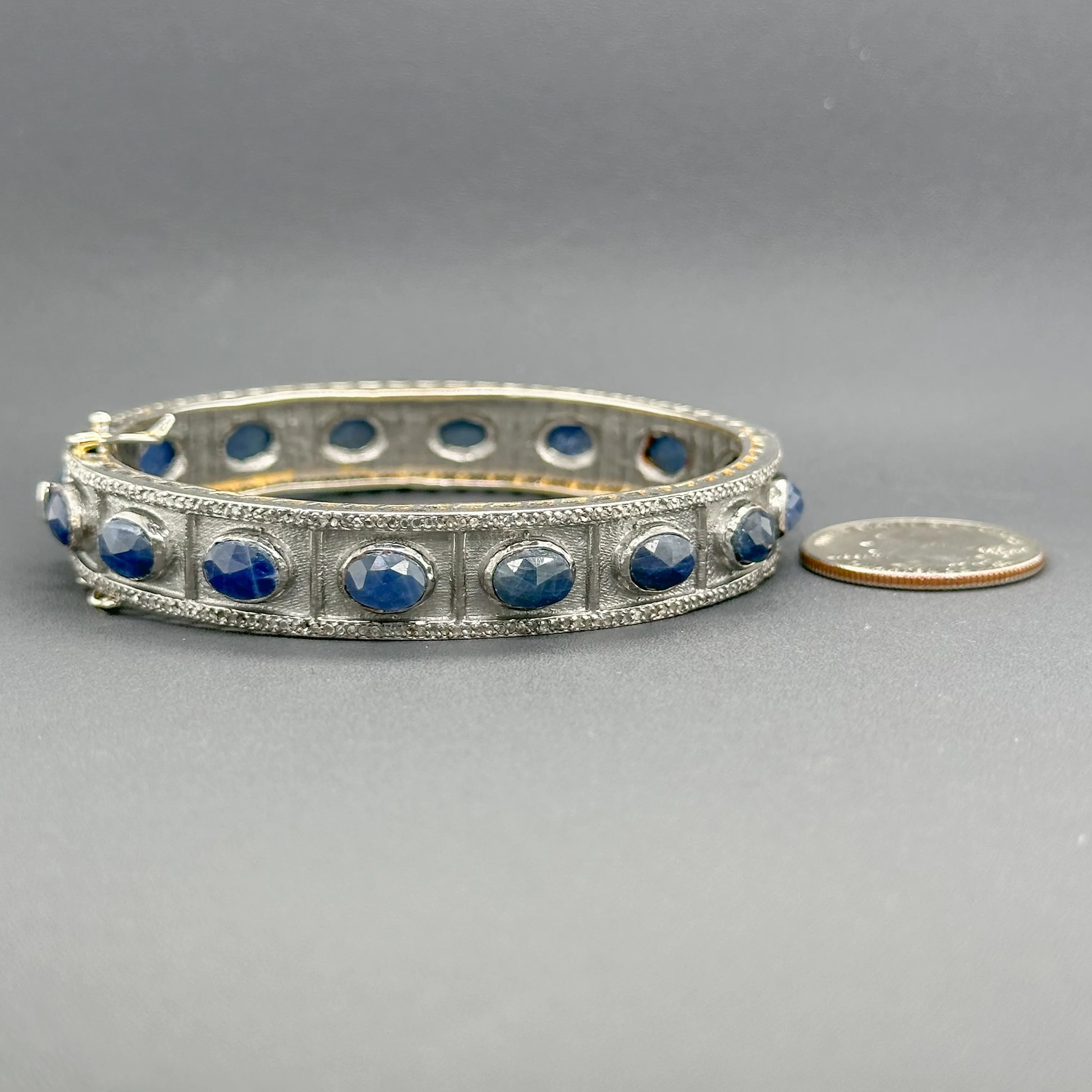 Estate SS 19.00ctw Sapphire & 1.13ctw H-I/SI1-2 Diamond Bangle Bracelet