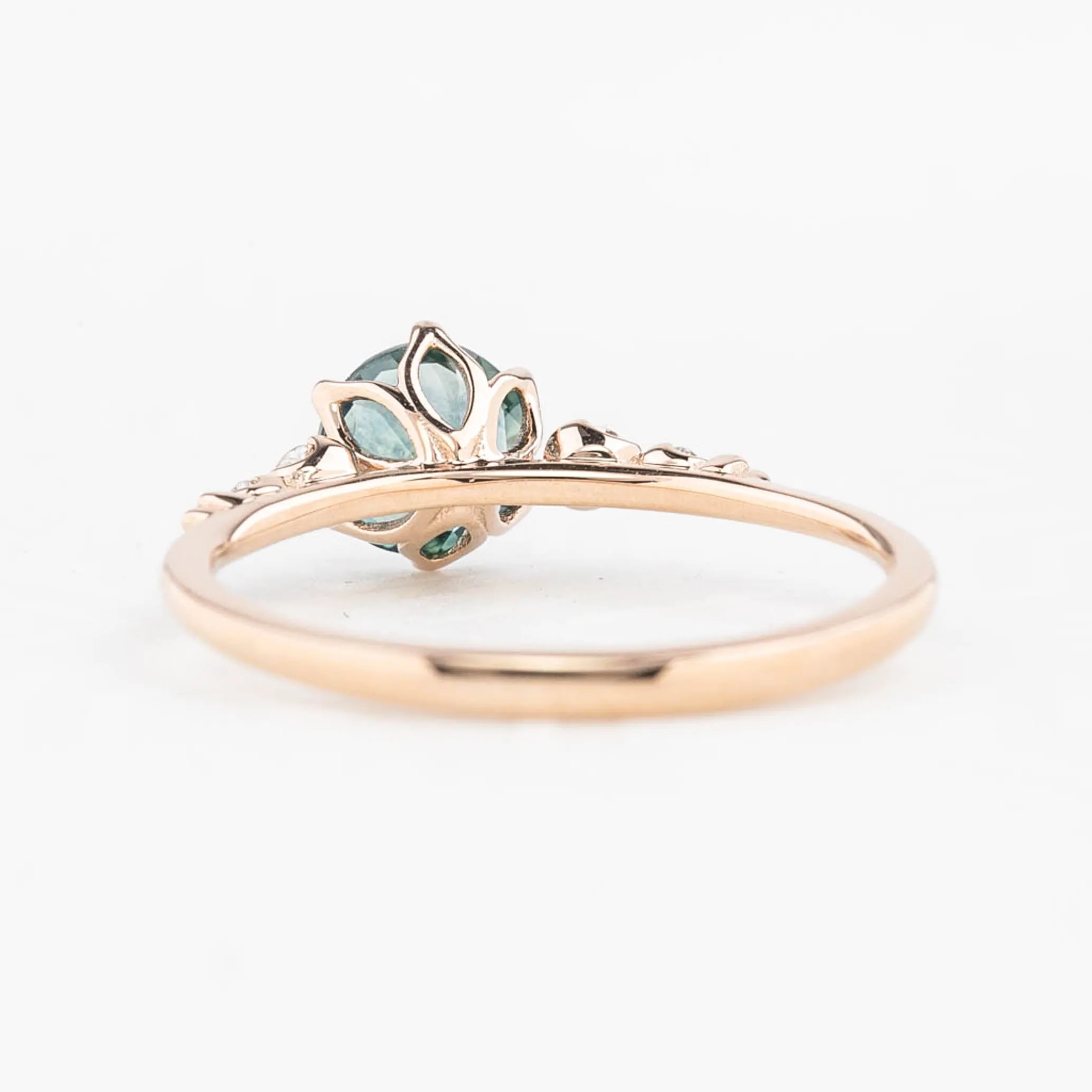 Estel Fleur Ring 1.02ct Blue Green Round Montana Sapphire, 14K Rose Gold (One of a kind)