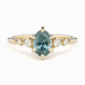 Estel Fleur Ring 1.1ct Blue Oval Montana Sapphire, 14K Yellow Gold (One of a kind)