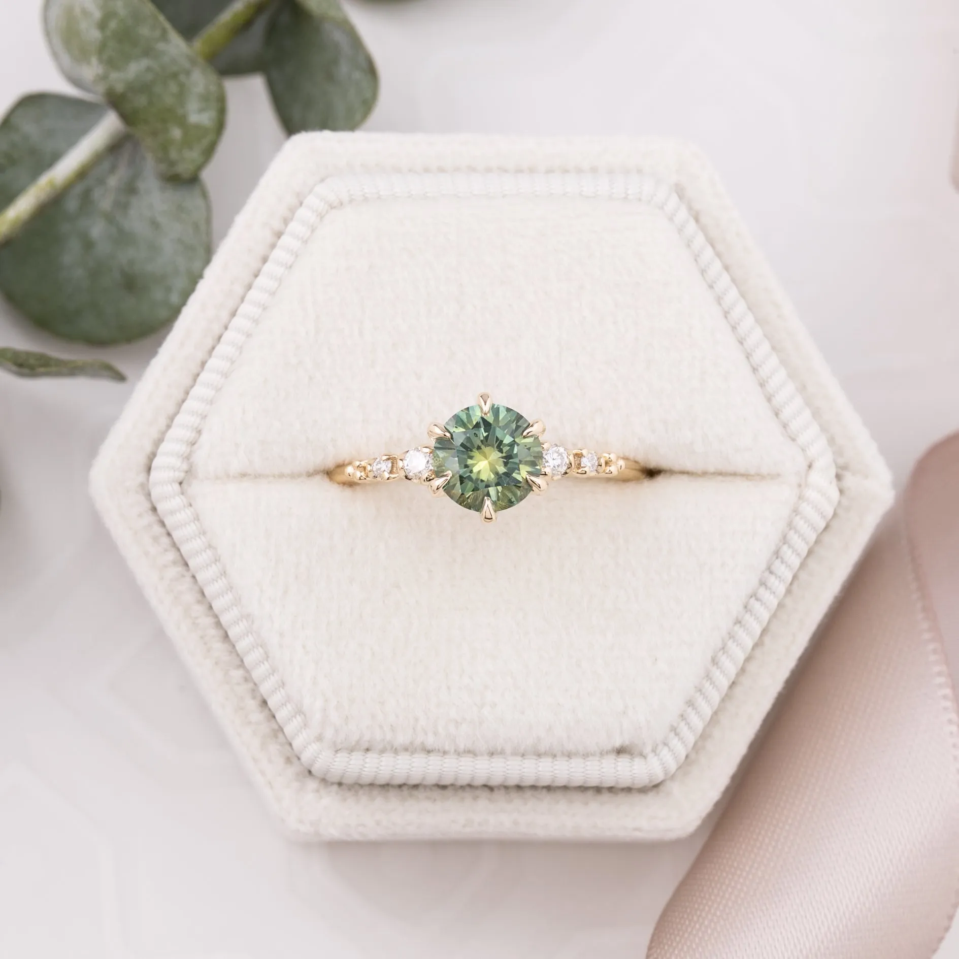 Estel Fleur Ring 1.38ct Parti Green Yellow Montana Sapphire, 14k Yellow Gold (One of a kind)