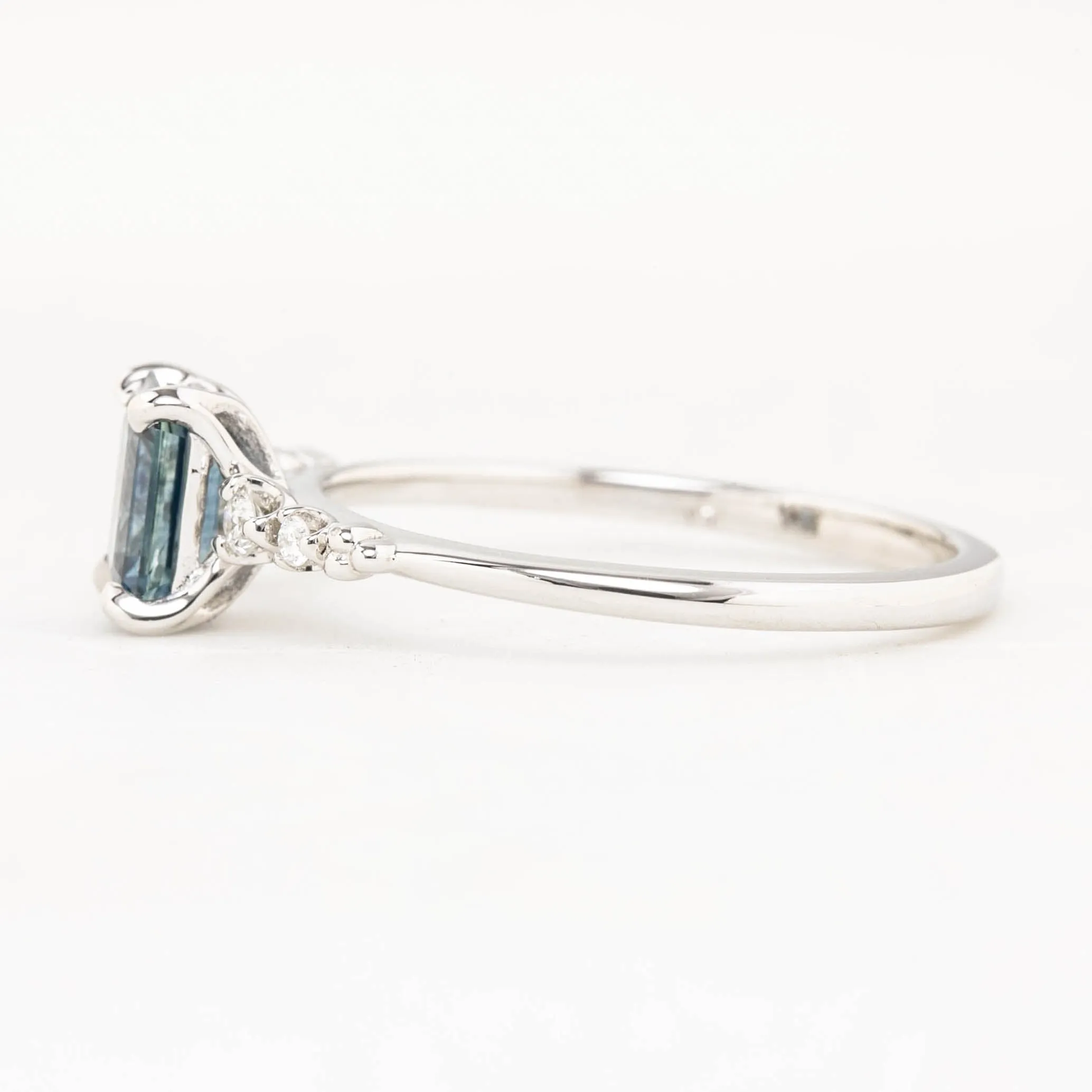 Estel Luxe Ring 0.84ct Blue Emerald Montana Sapphire, 14K White Gold (One of a kind)