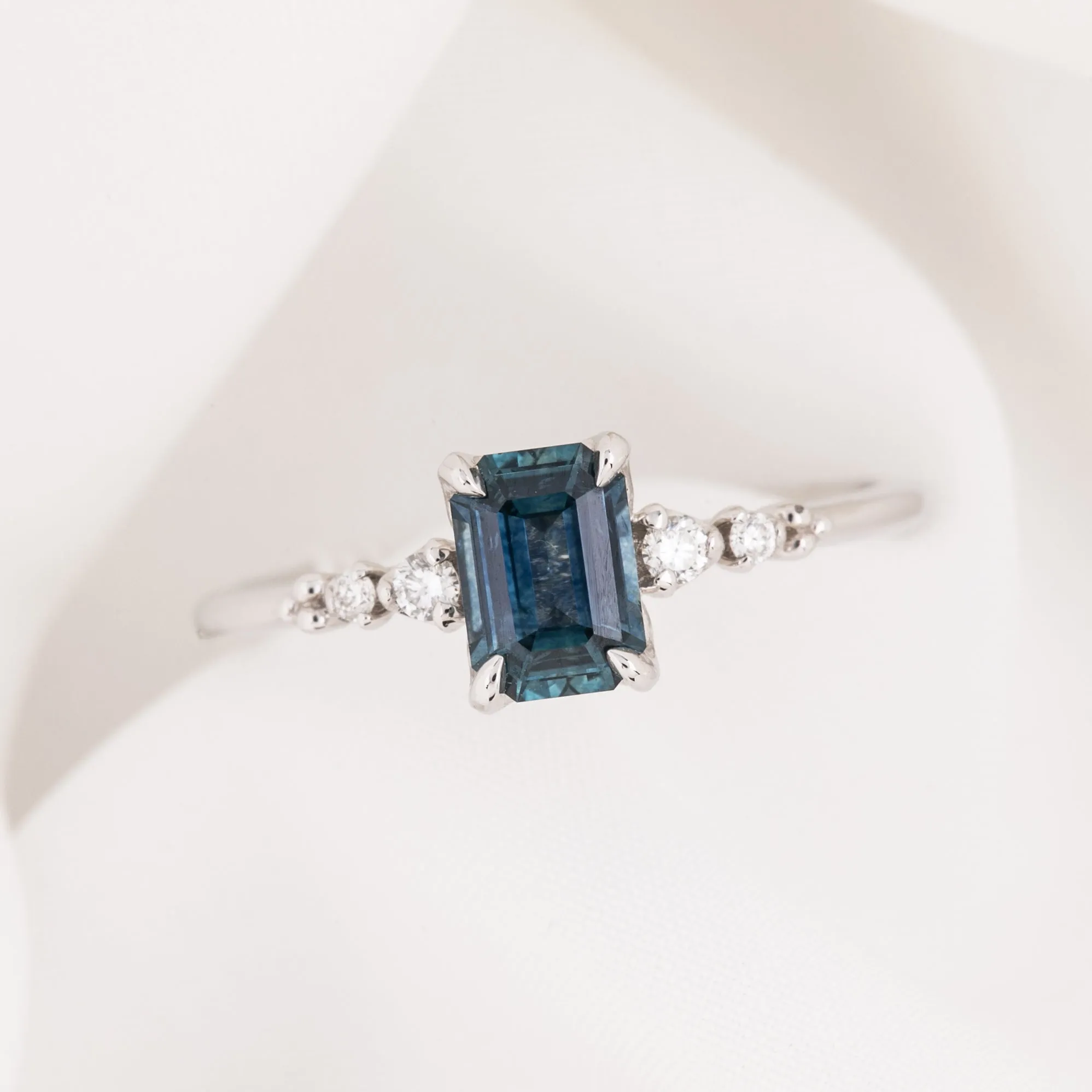 Estel Luxe Ring 0.84ct Blue Emerald Montana Sapphire, 14K White Gold (One of a kind)