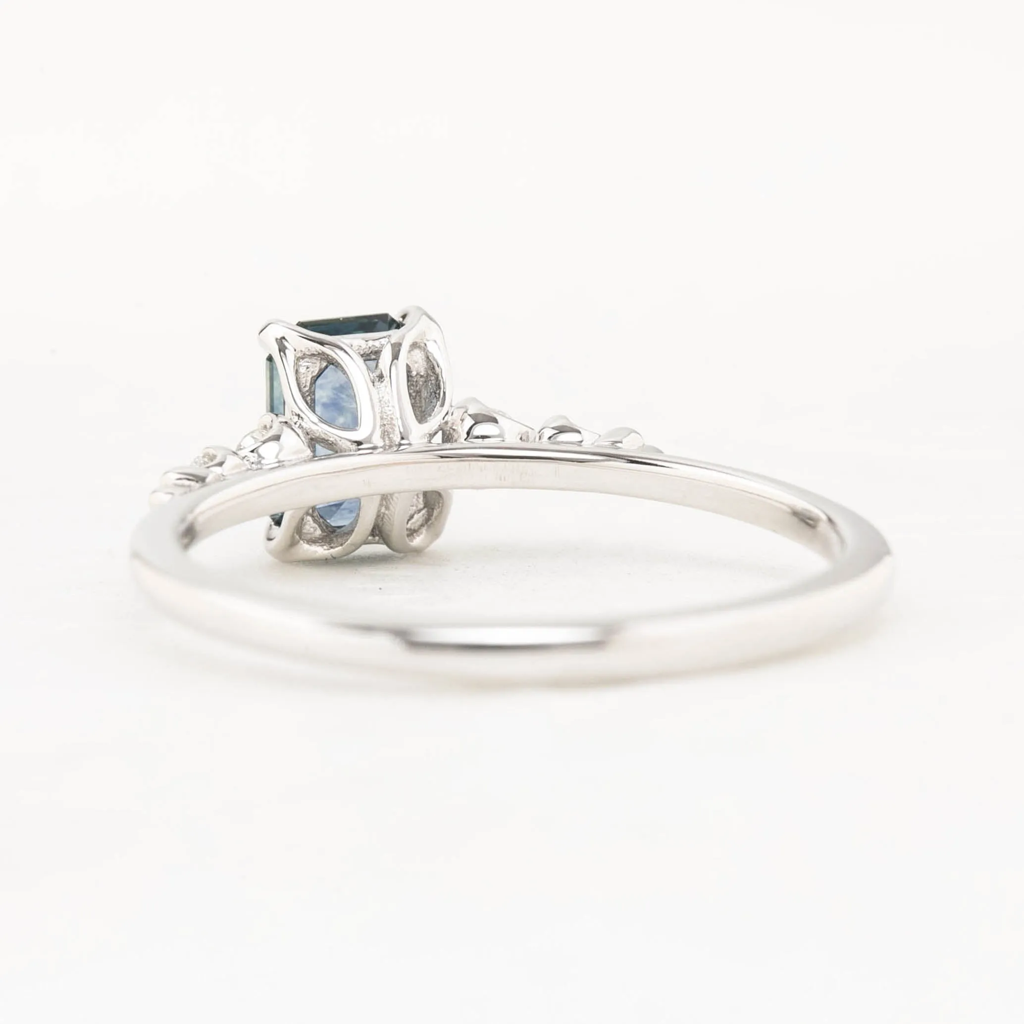 Estel Luxe Ring 0.84ct Blue Emerald Montana Sapphire, 14K White Gold (One of a kind)