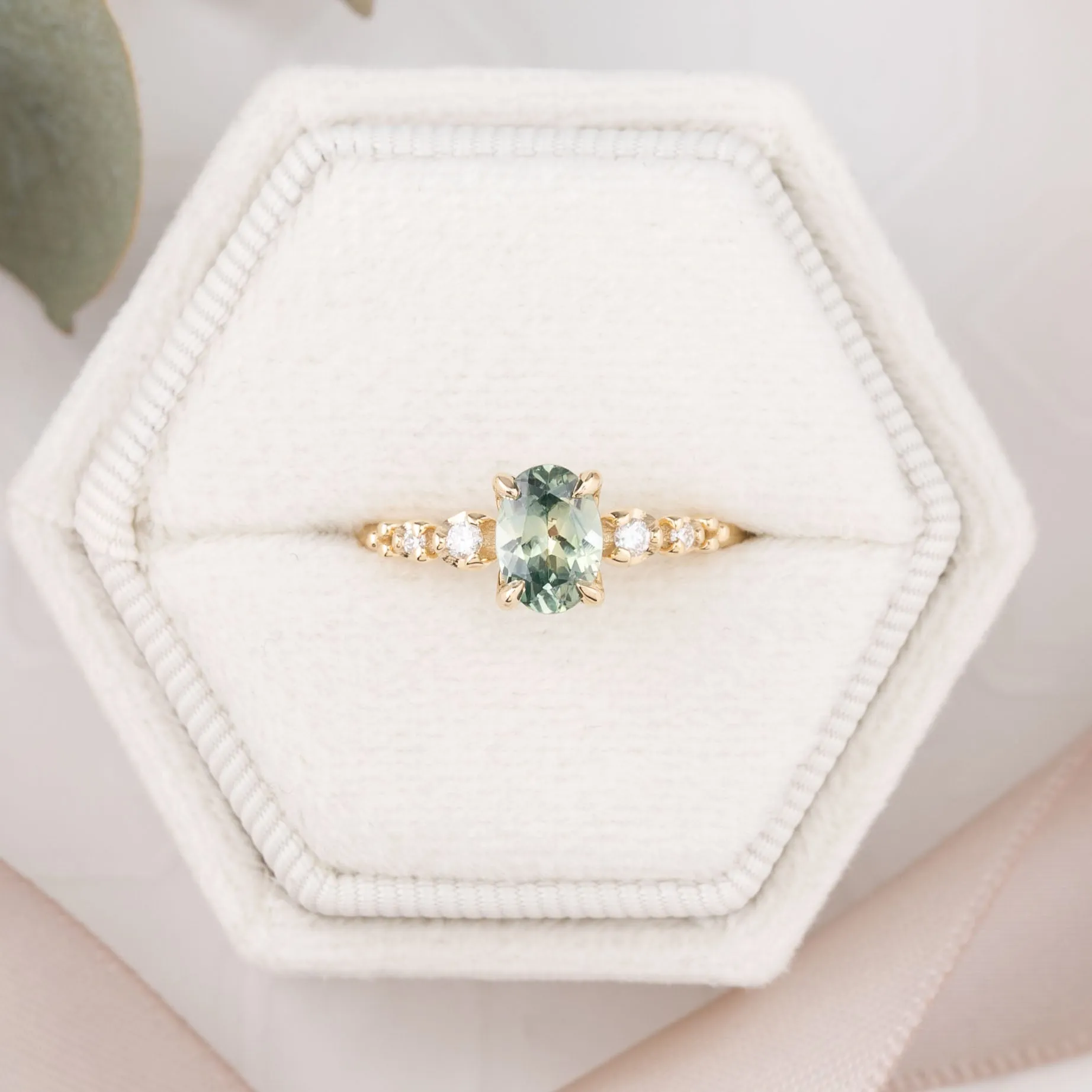 Estel Luxe Ring 1.04ct Light Green Montana Sapphire, 14k Yellow Gold (One of a kind)