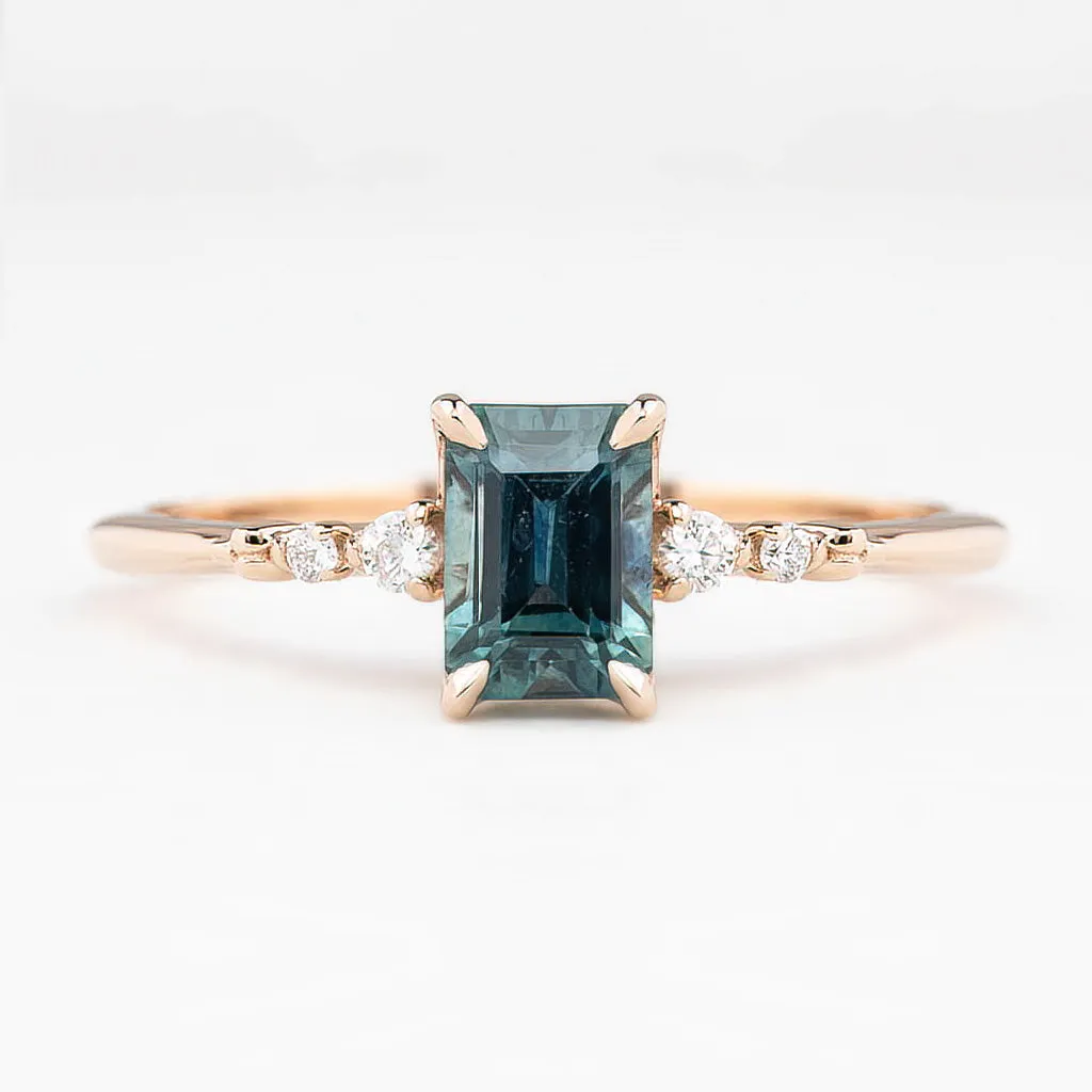 Estel Luxe Ring 1.09ct Blue Green Montana Sapphire, 14K Rose Gold (One of a kind)