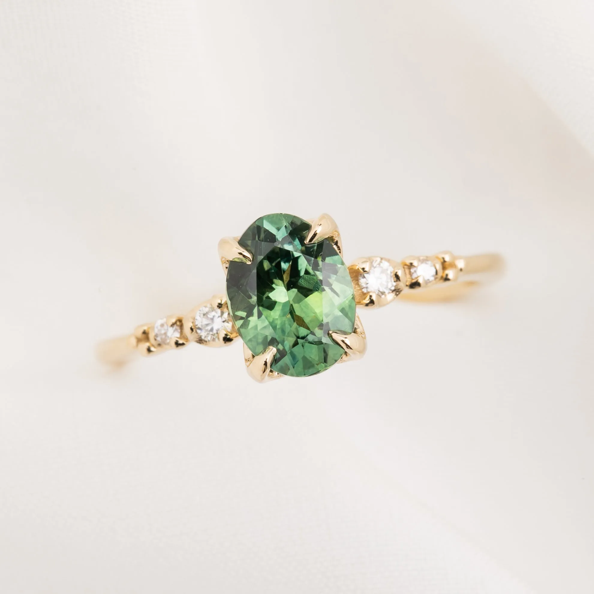 Estel Luxe Ring 1.46ct Green Montana Sapphire, 14k Yellow Gold (One of a kind)