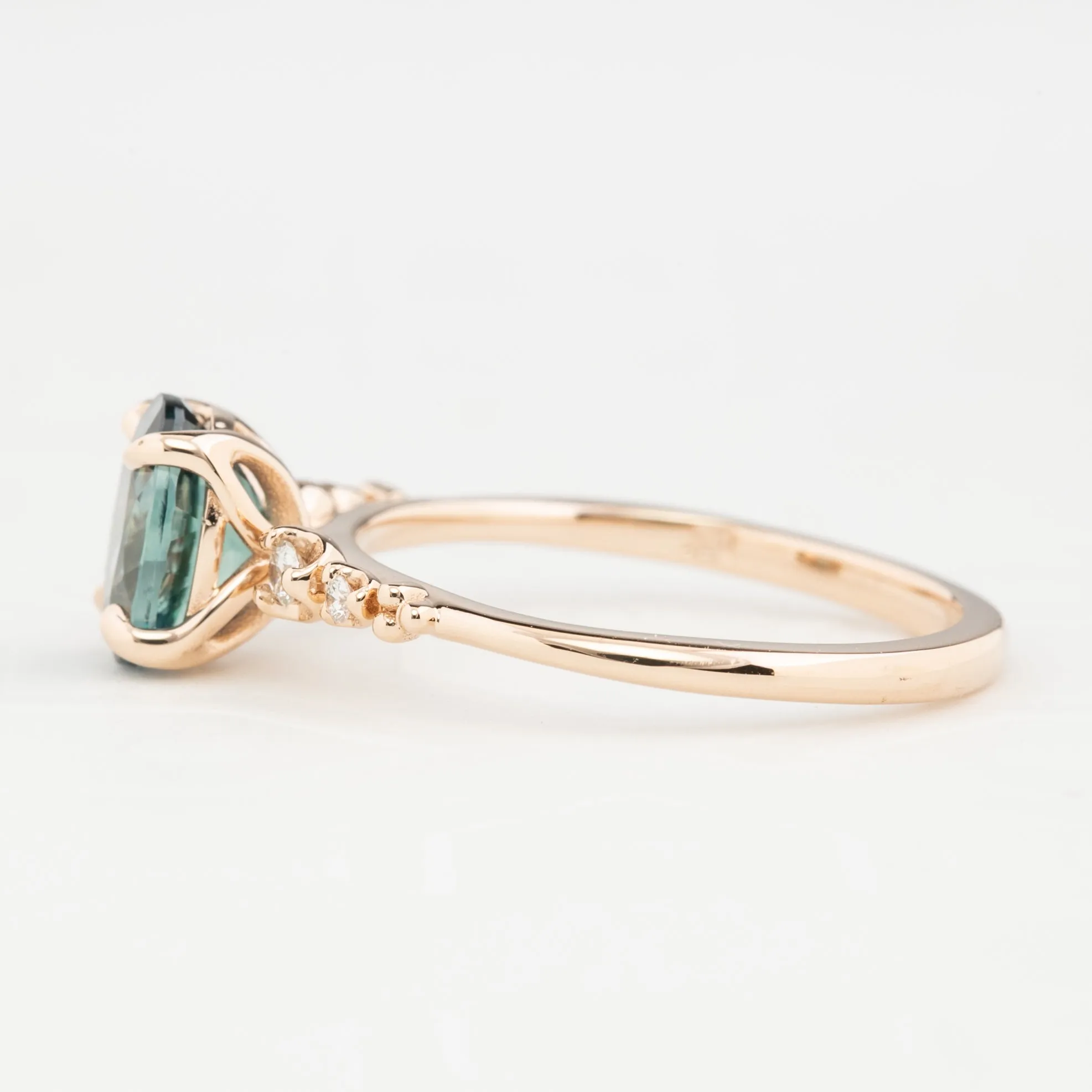 Estel Luxe Ring 1.68ct Blue Green Montana Sapphire, 14k Rose Gold (One of a kind)