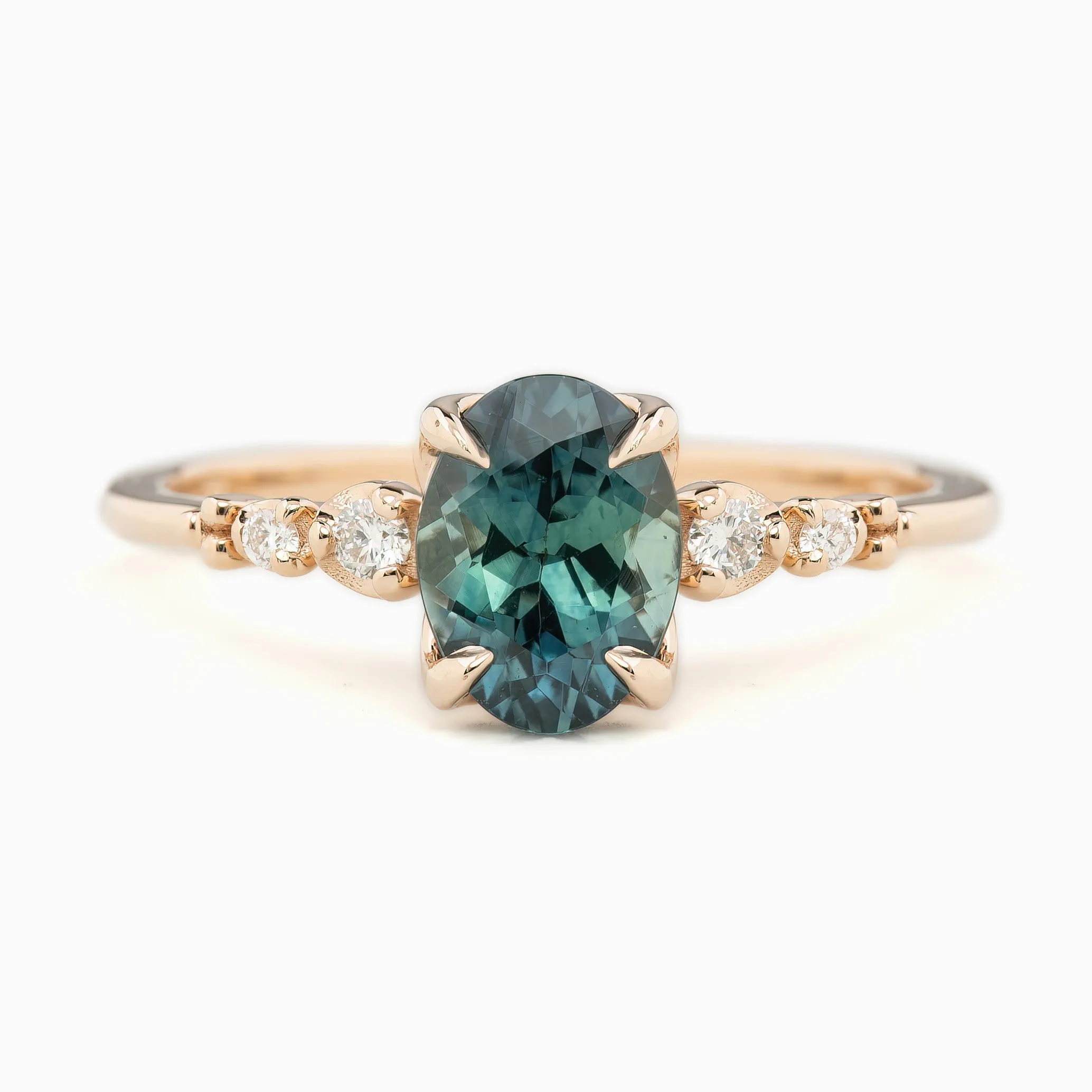 Estel Luxe Ring 1.68ct Blue Green Montana Sapphire, 14k Rose Gold (One of a kind)